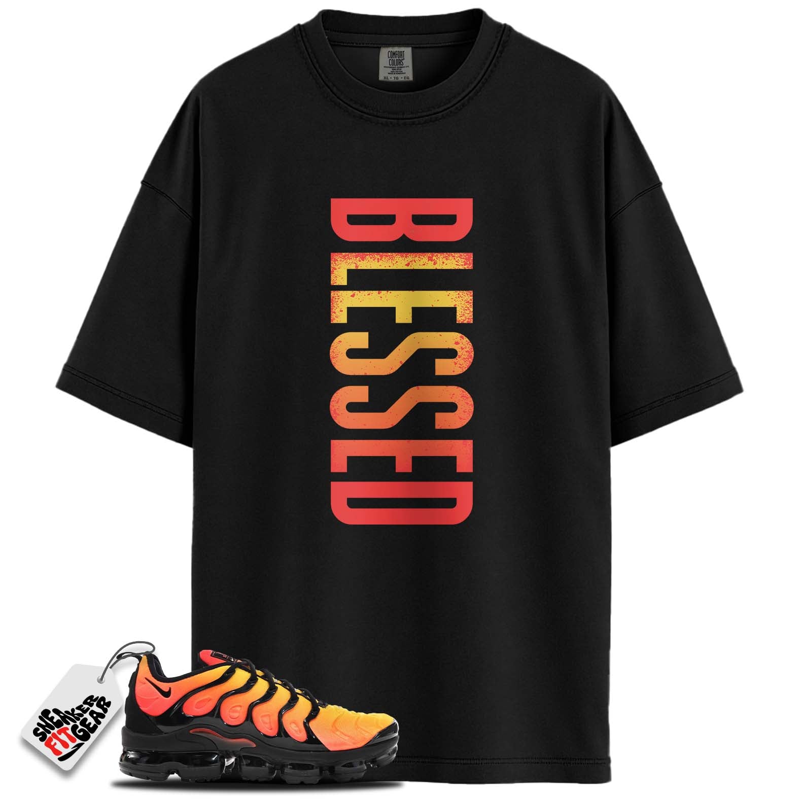 Air VaporMax Plus Black Orange Crimson Match Shirts, BLESSED To Match Air VaporMax Plus Black Orange Crimson