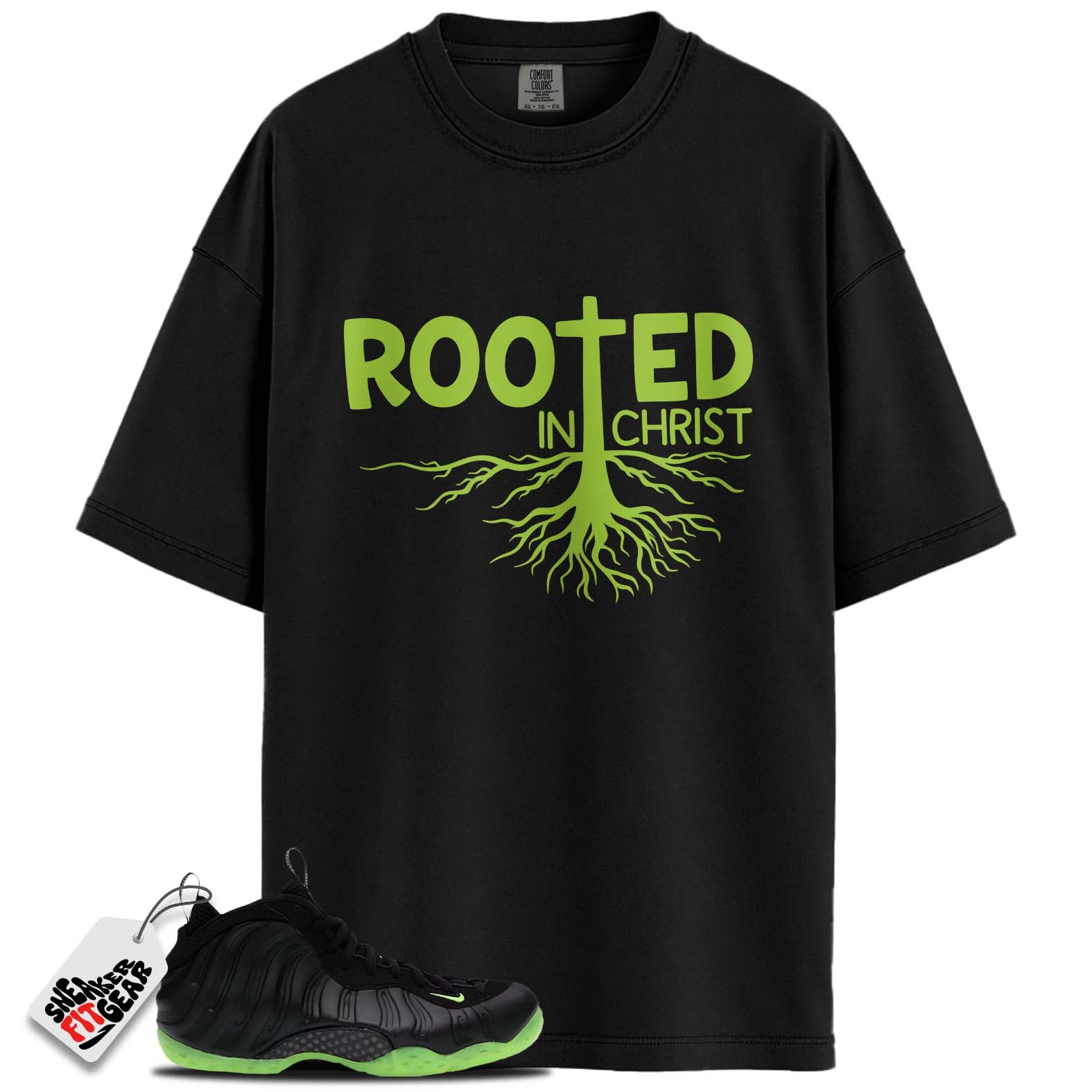 Air Foamposite One Black Volt Match Shirts, ROOTED IN CHRISTShirts To Match  Air Foamposite One Black Volt Main image
