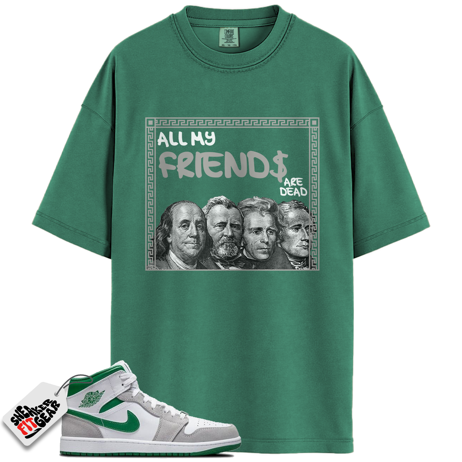 Jordan 1 Mid SE Grey Green Match Shirts, All My Friends To Match Jordan 1 Mid SE Grey Green Main image