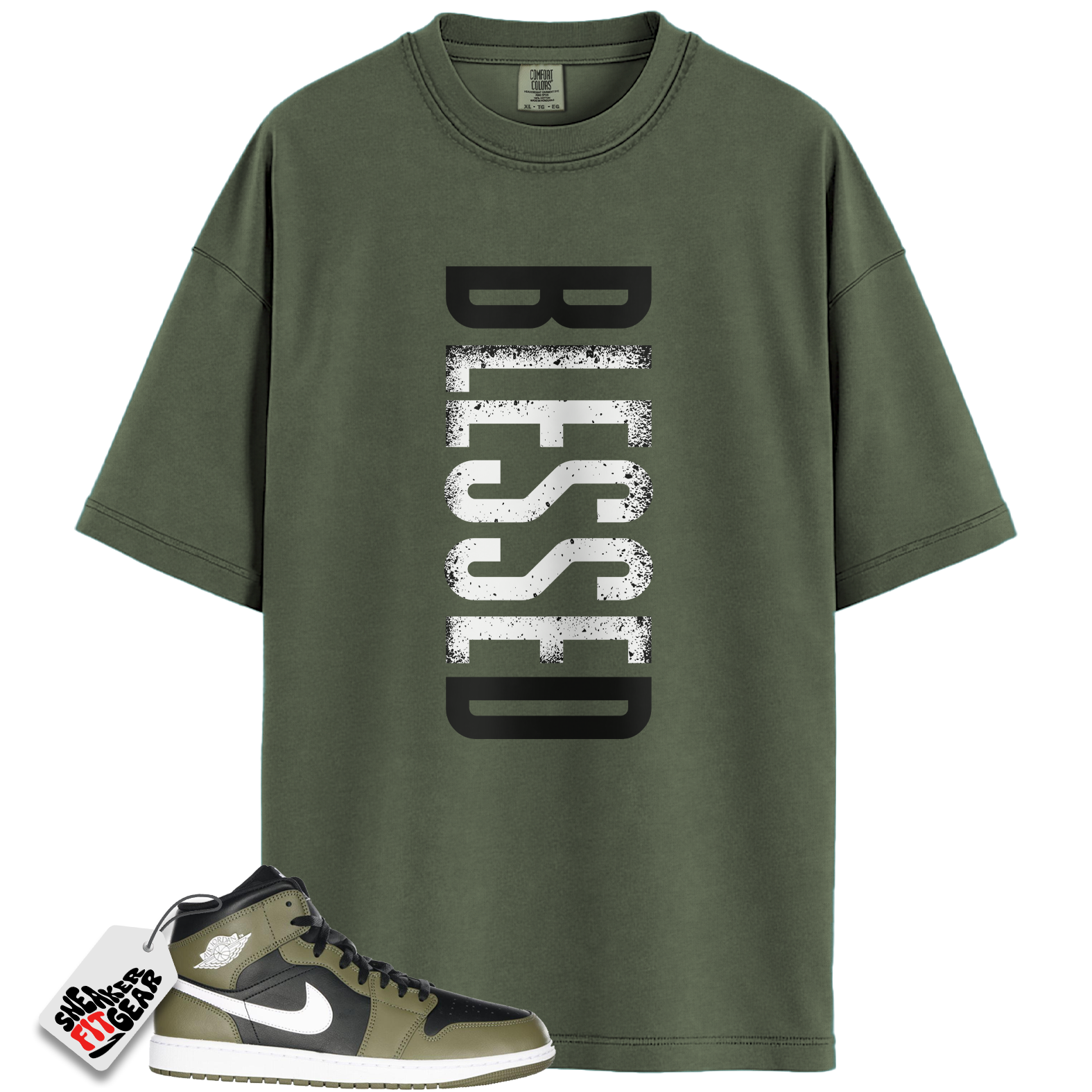 Jordan 1 Mid Black White Olive Match Shirts, VERTBLS To Match Jordan 1 Mid Black White Olive
