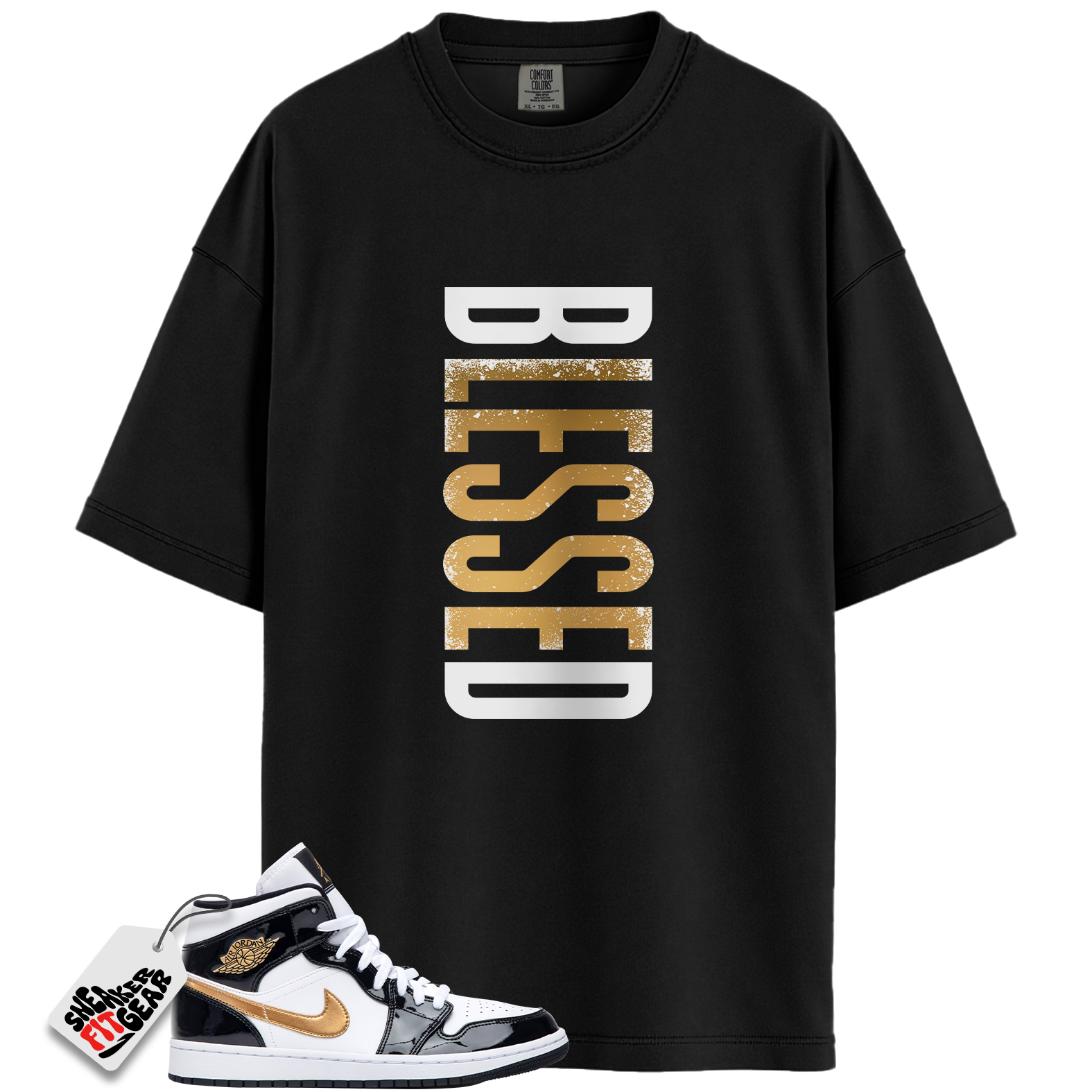 Jordan 1 Mid Patent Black White Gold Match Shirts, VERTBLS To Match  Jordan 1 Mid Patent Black White Gold