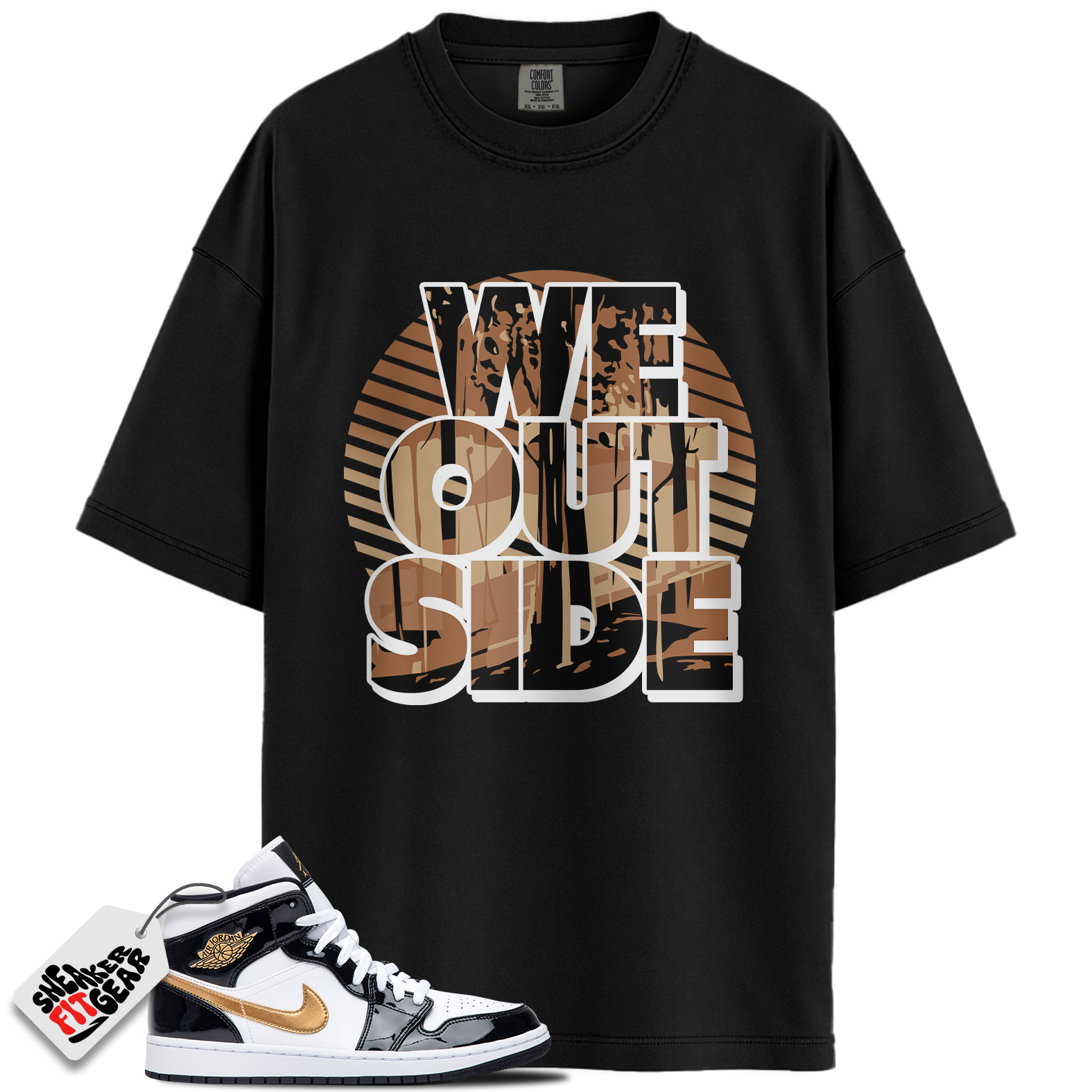 Jordan 1 Mid Patent Black White Gold Match Shirts, We Outside To Match Jordan 1 Mid Patent Black White Gold