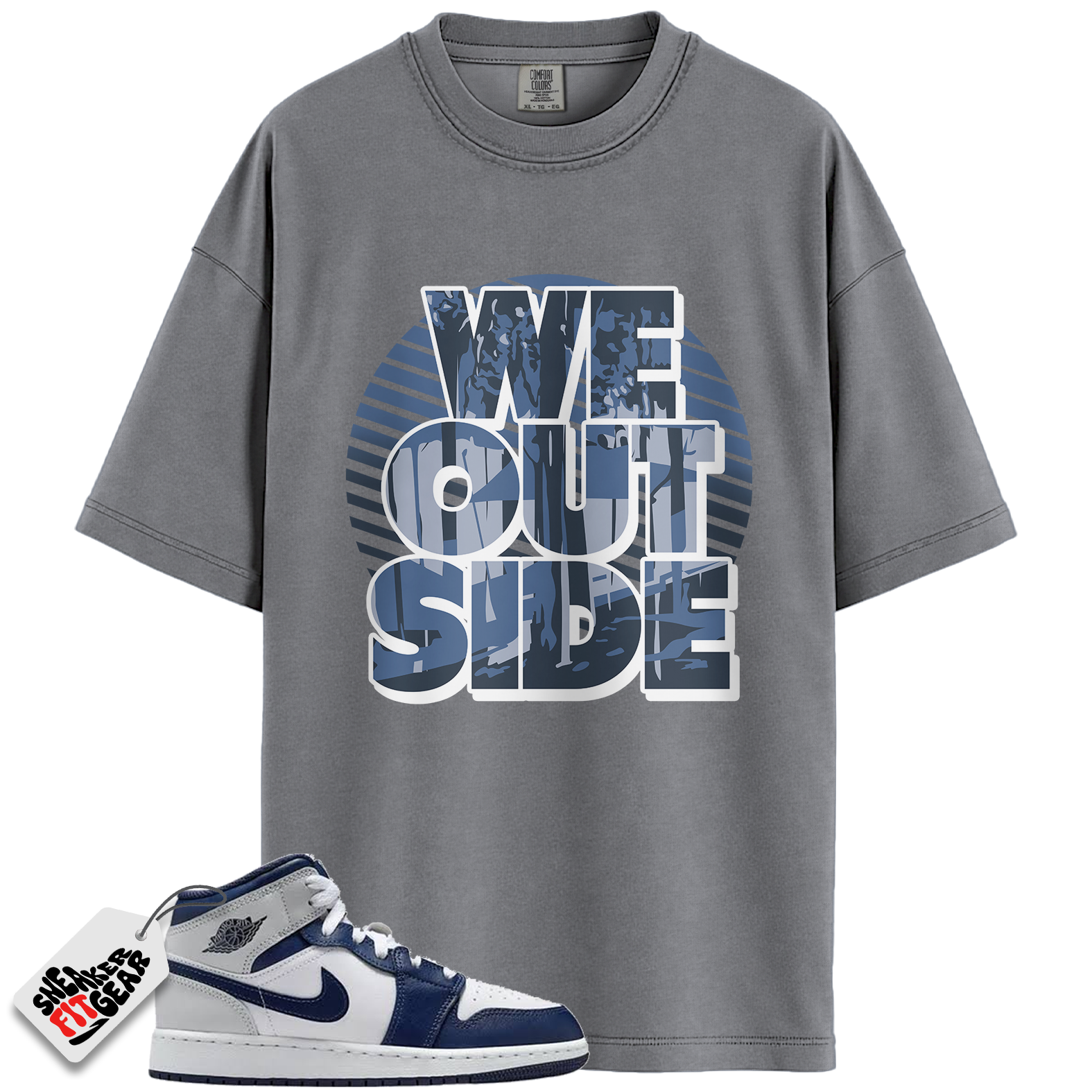 Jordan 1 Mid GS Light Smoke Grey Obsidian Match Shirts, We Outside To Match Jordan 1 Mid GS Light Smoke Grey Obsidian