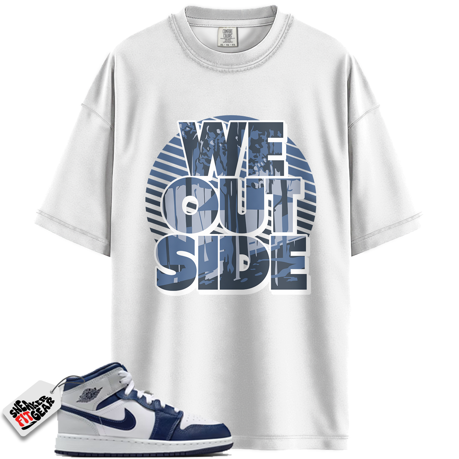 Jordan 1 Mid GS Light Smoke Grey Obsidian Match Shirts, We Outside To Match Jordan 1 Mid GS Light Smoke Grey Obsidian