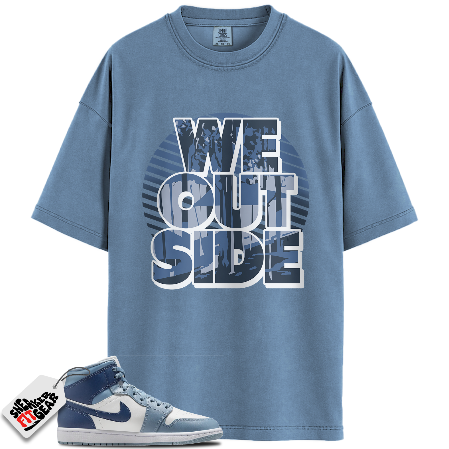 Women's Jordan 1 Mid Two Tone Blue Match Shirts, We Outside To Match Women's Jordan 1 Mid Two Tone Blue Main image
