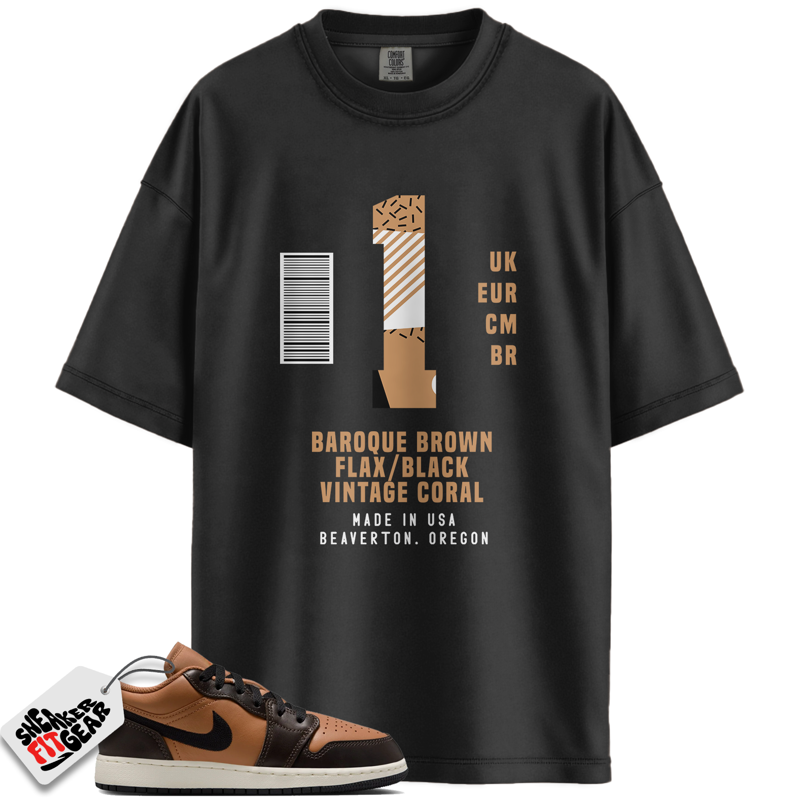 Jordan 1 Low SE Flax Baroque Brown Match Shirts, Sneaker Label Shirt Brown To Match Jordan 1 Low SE Flax Baroque Brown Main image