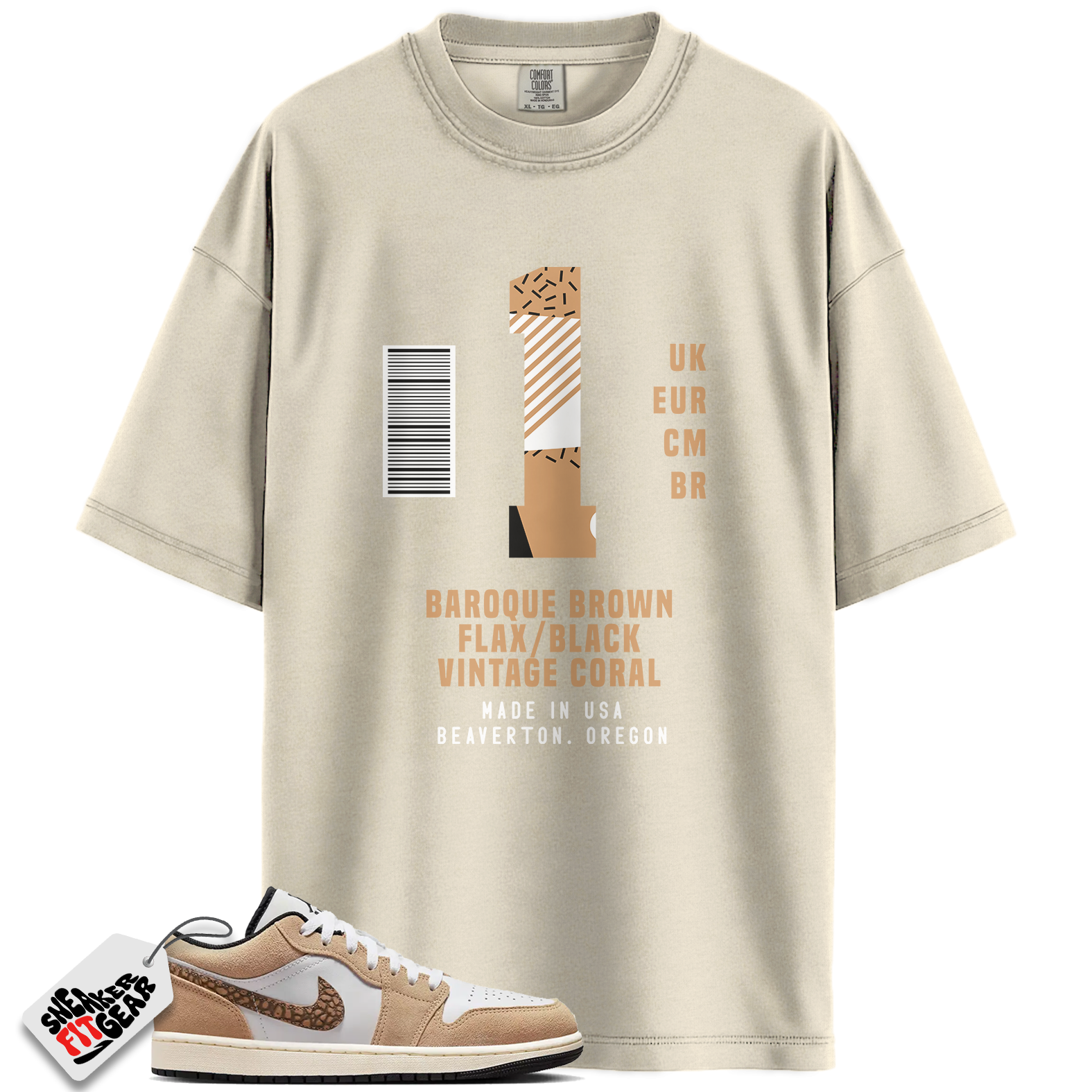 Jordan 1 Low SE Brown Elephant Match Shirts, Sneaker Label Shirt Brown To Match Jordan 1 Low SE Brown Elephant Main image