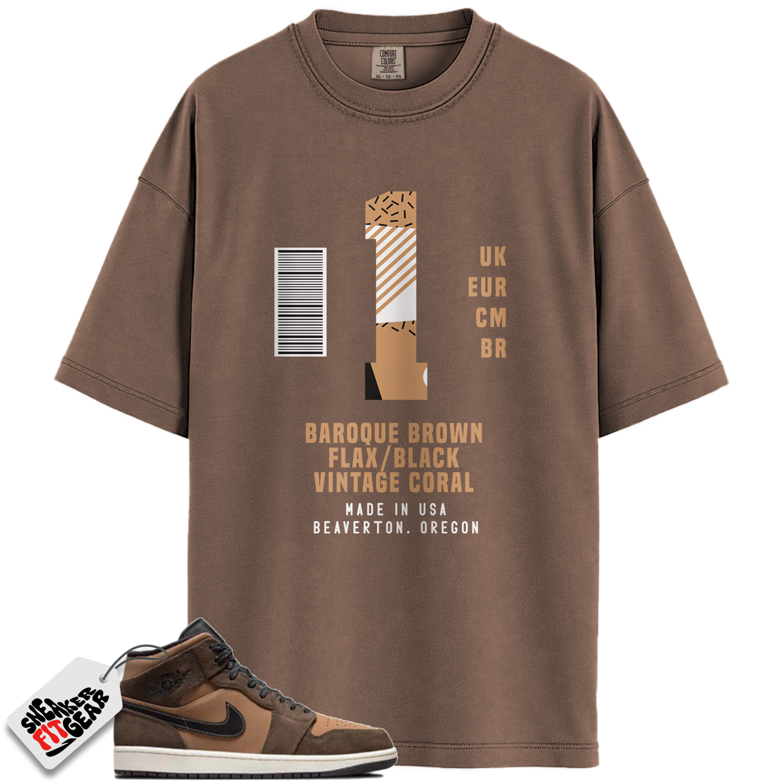 Jordan 1 Mid SE Dark Chocolate Match Shirts, Sneaker Label Shirt Brown To Match Jordan 1 Mid SE Dark Chocolate Main image