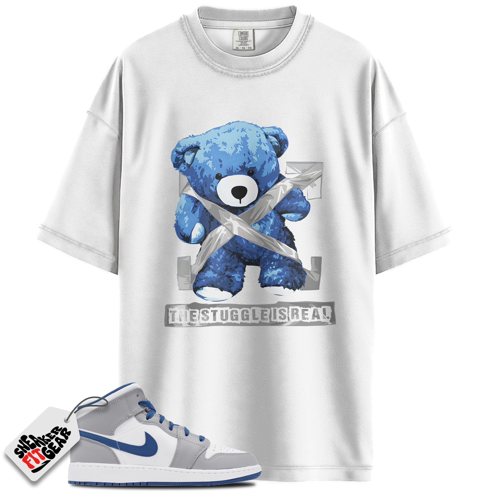 Jordan 1 Mid True Blue Cement Match Shirts, The Stuggle Is Real To Match Jordan 1 Mid True Blue Cement Main image