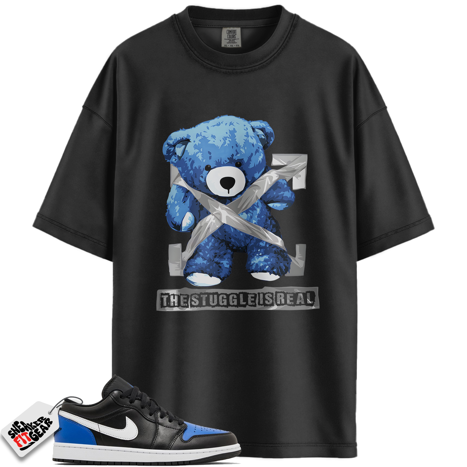 Jordan 1 Low Black Royal Toe Match Shirts, The Stuggle Is Real To Match Jordan 1 Low Black Royal Toe