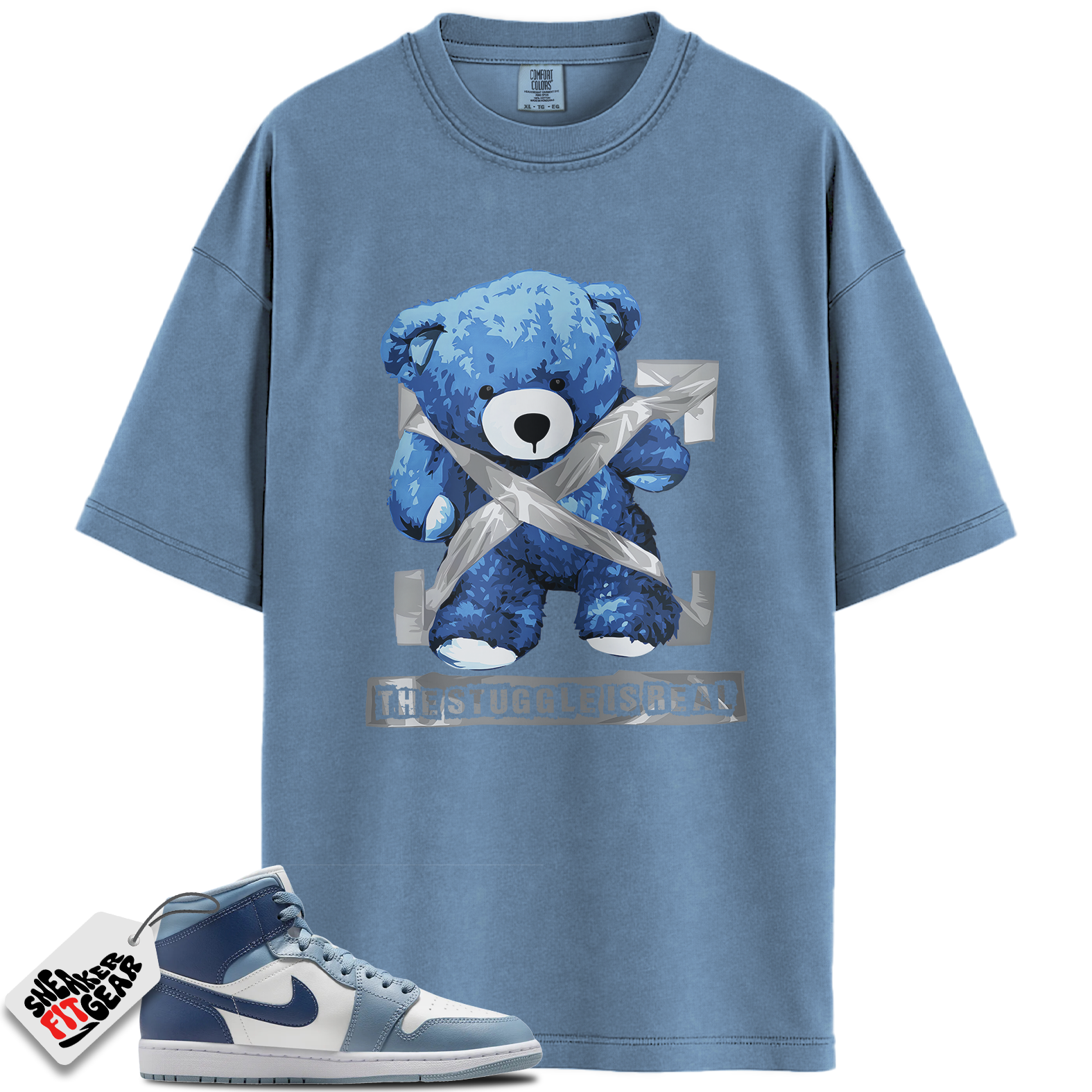Women's Jordan 1 Mid Two Tone Blue Match Shirts, The Stuggle Is Real To Match Women's Jordan 1 Mid Two Tone Blue