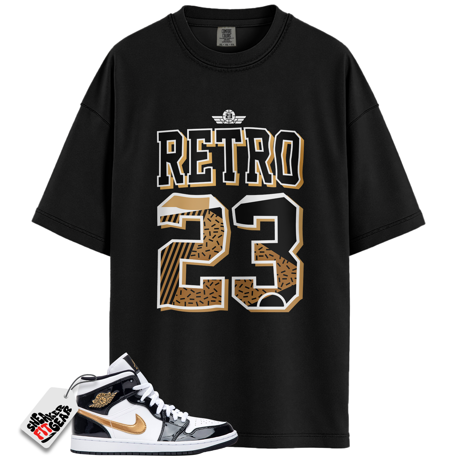 Jordan 1 Mid Patent Black White Gold Match Shirts, Retro 23 Shirt To Match Jordan 1 Mid Patent Black White Gold