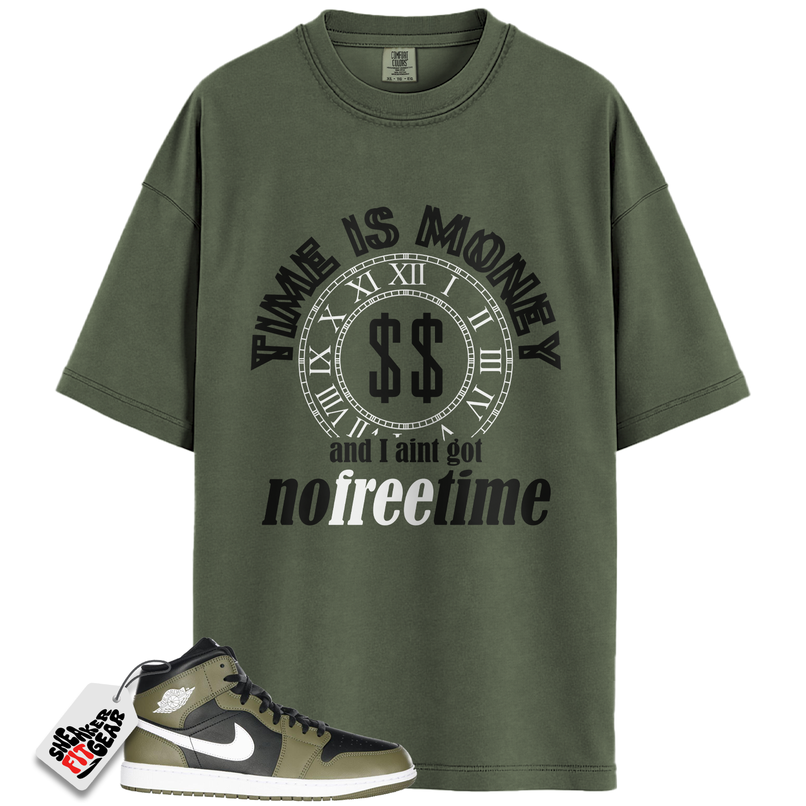 Jordan 1 Mid Black White Olive Match Shirts, Free Time Shirt To Match Jordan 1 Mid Black White Olive