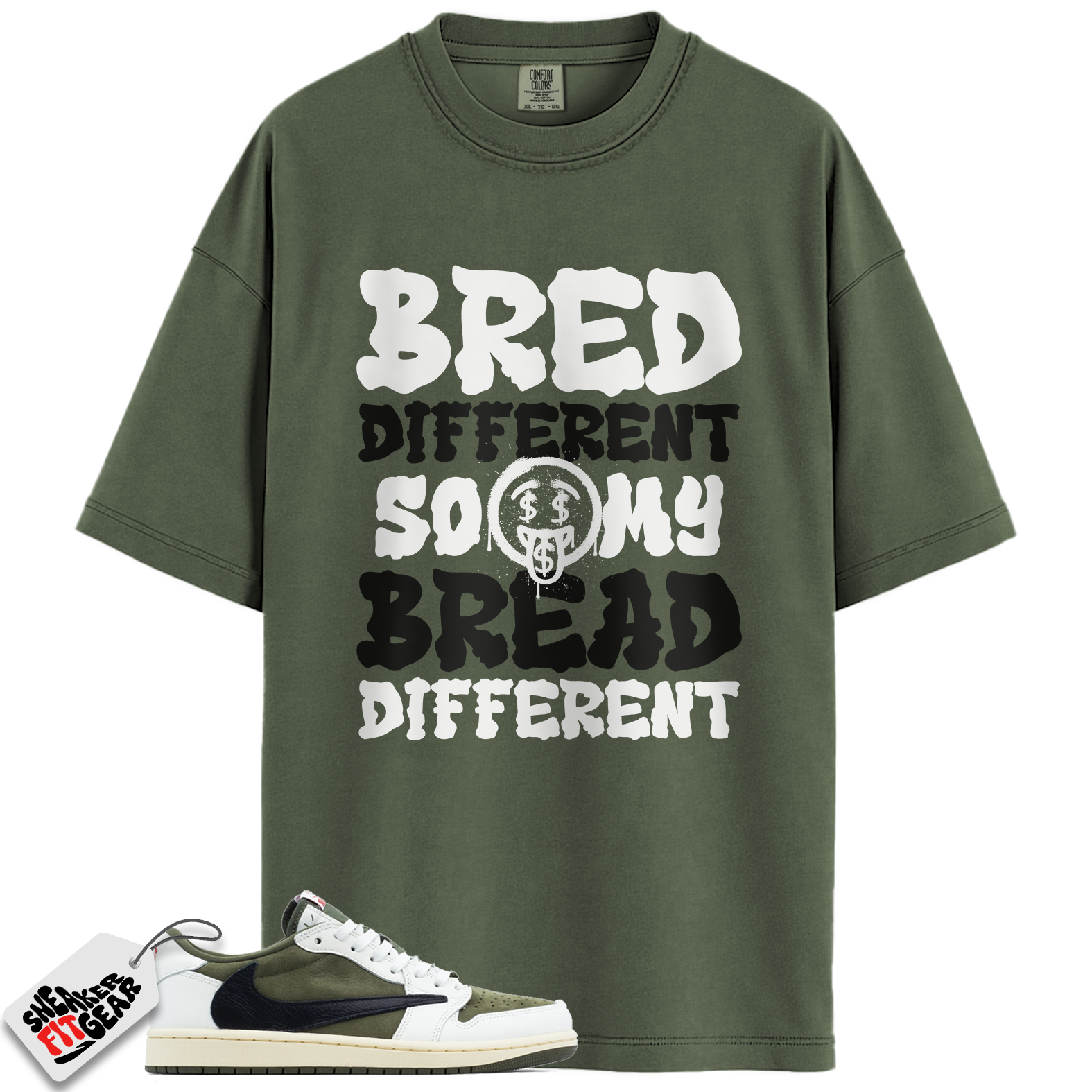 Jordan 1 Retro Low OG SP Travis Scott Medium Olive Match Shirts, Bred Different So My Bread Different To Match Jordan 1 Retro Low OG SP Travis Scott Medium Olive