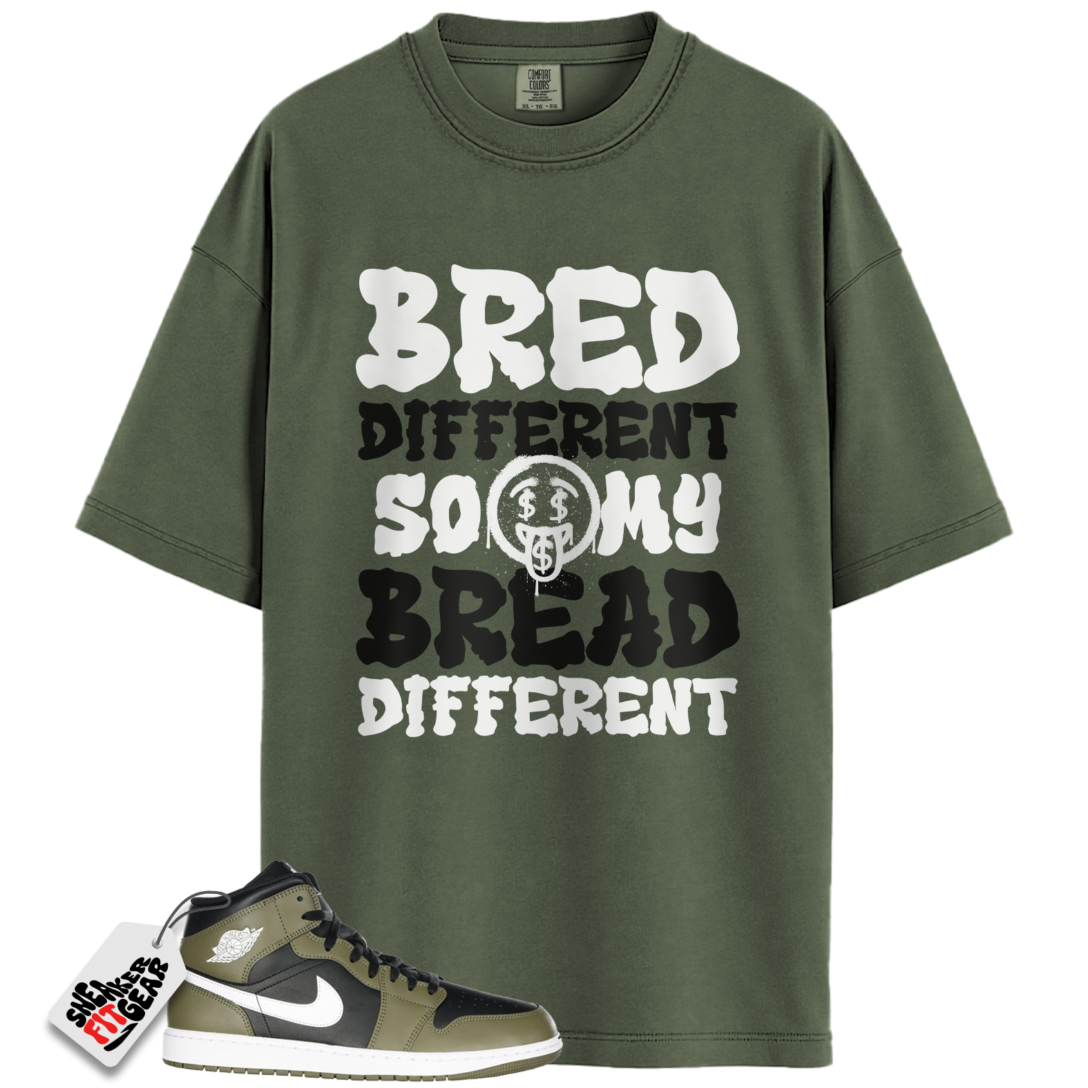 Jordan 1 Mid Black White Olive Match Shirts, Bred Different So My Bread Different To Match Jordan 1 Mid Black White Olive