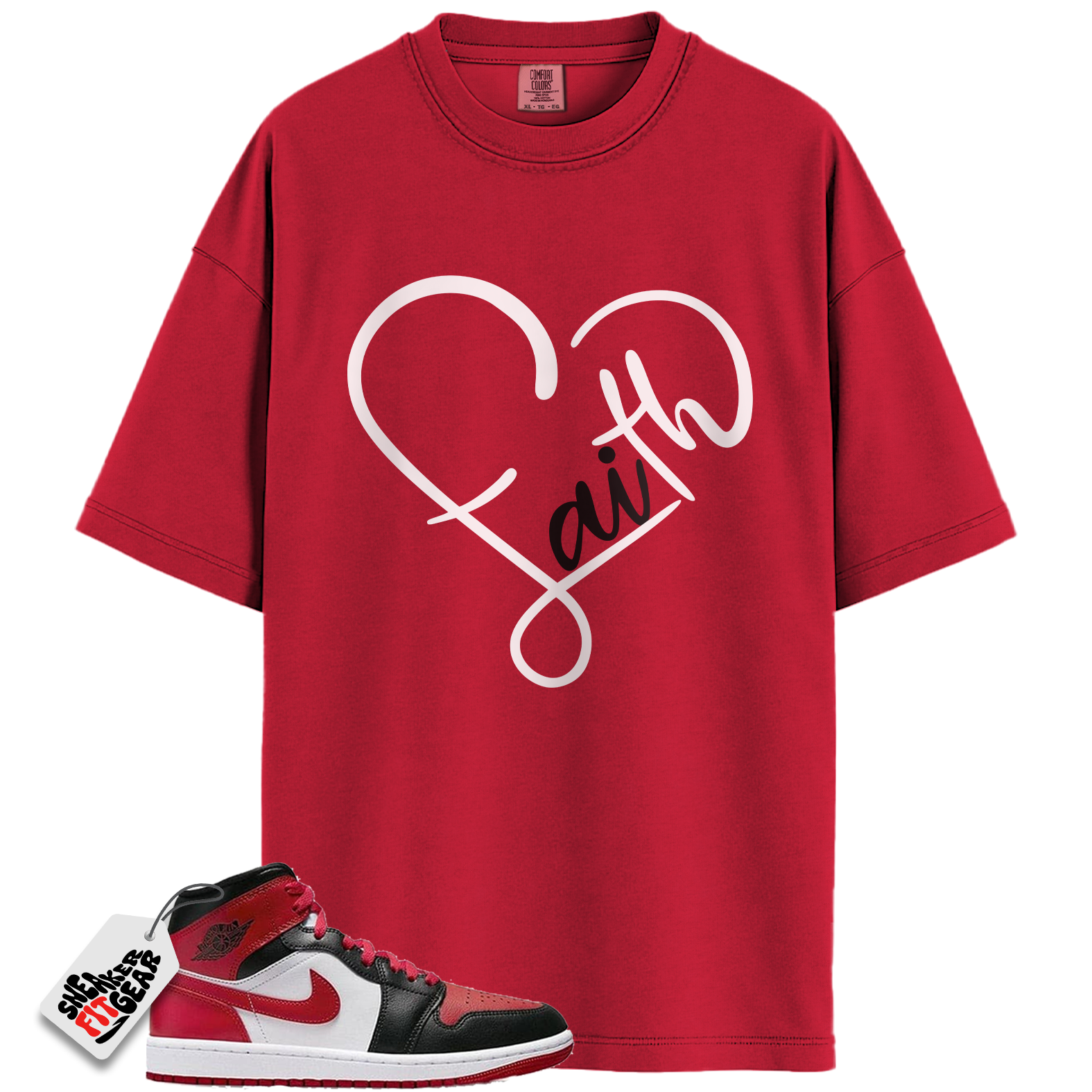 Jordan 1 Mid Alternate Bred Toe Match Shirts, FAITH To Match  Jordan 1 Mid Alternate Bred Toe