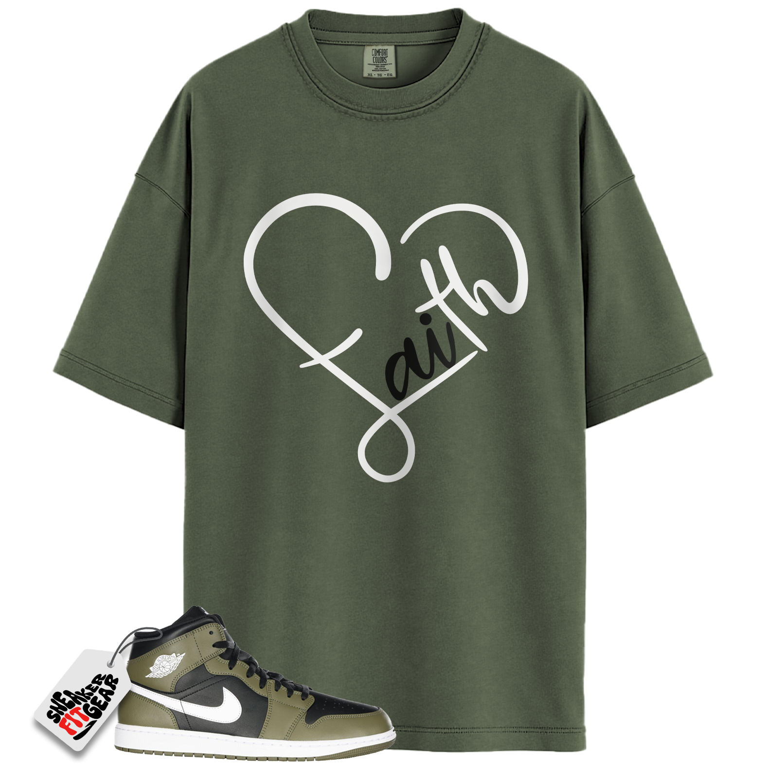 Jordan 1 Mid Black White Olive Match Shirts, FAITH To Match Jordan 1 Mid Black White Olive