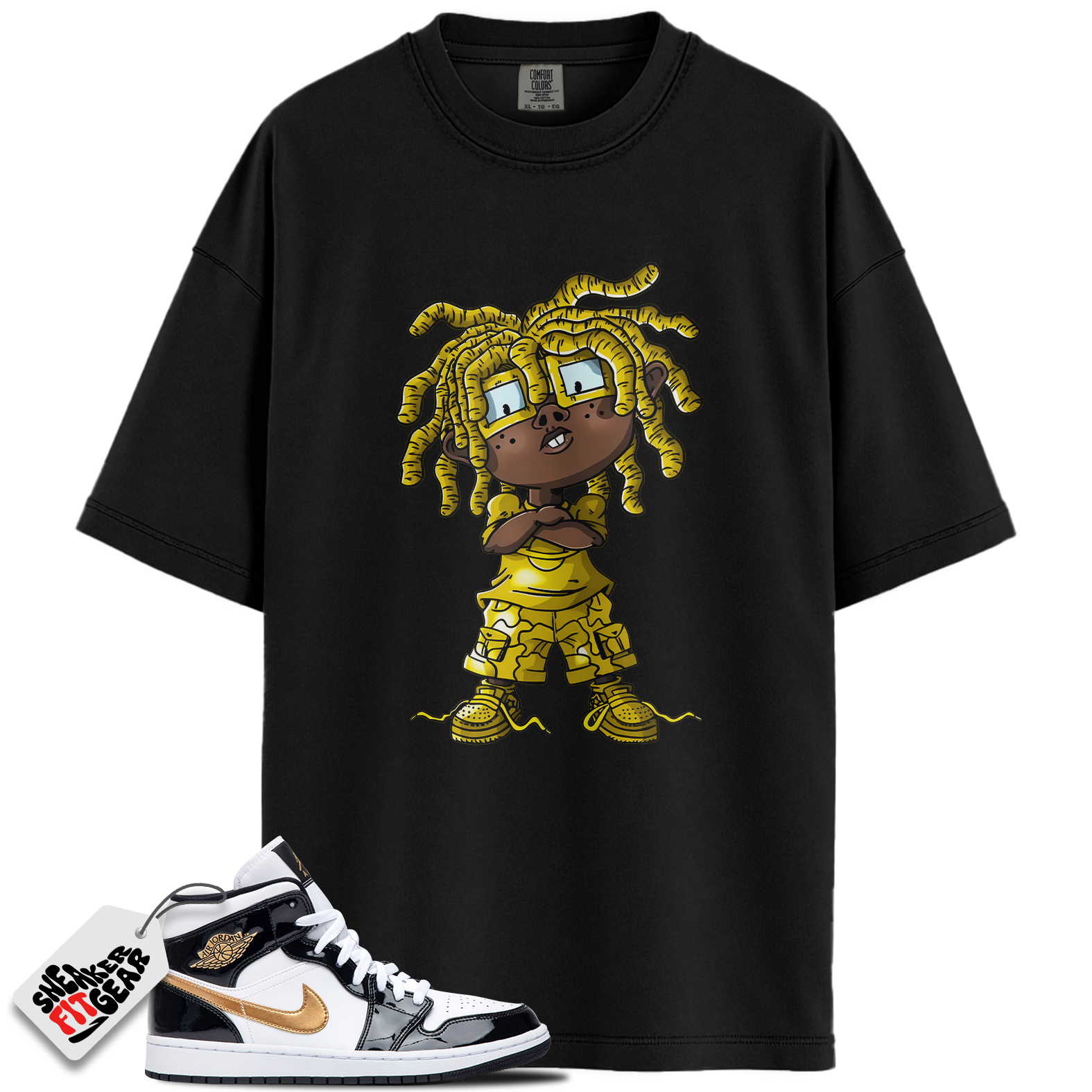 Jordan 1 Mid Patent Black White Gold Match Shirts, CHONGO To Match Jordan 1 Mid Patent Black White Gold