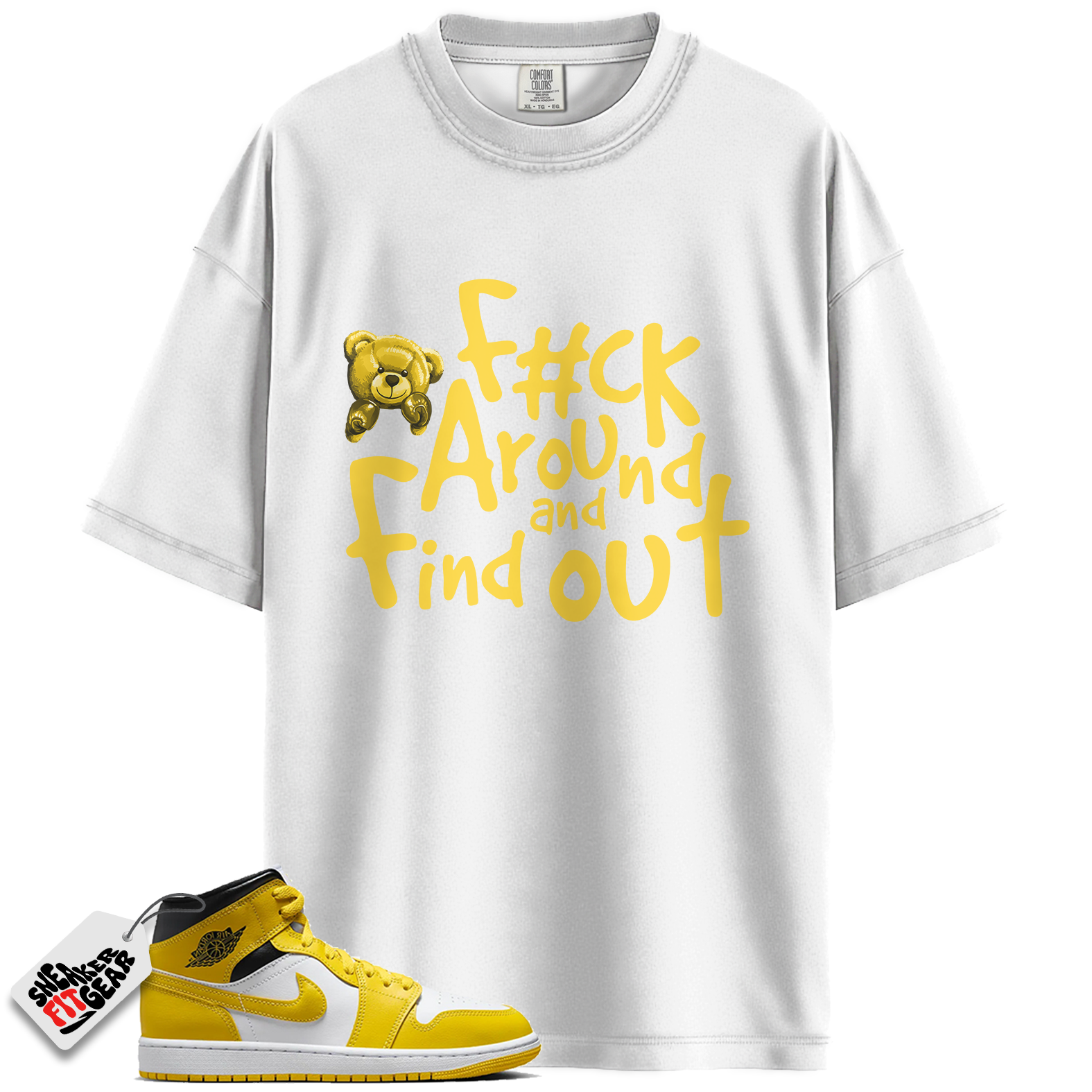 Women's Jordan 1 Mid Vivid Sulfur Match Shirts, F#ck Around And Find Out To Match Women's Jordan 1 Mid Vivid Sulfur Main image