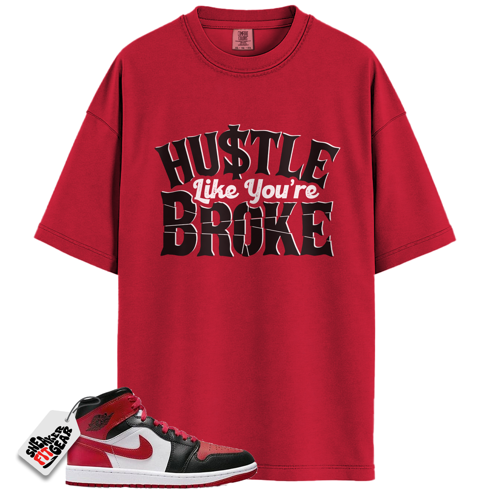 Jordan 1 Mid Alternate Bred Toe Match Shirts, Hustle Like You're Broke To Match  Jordan 1 Mid Alternate Bred Toe Main image