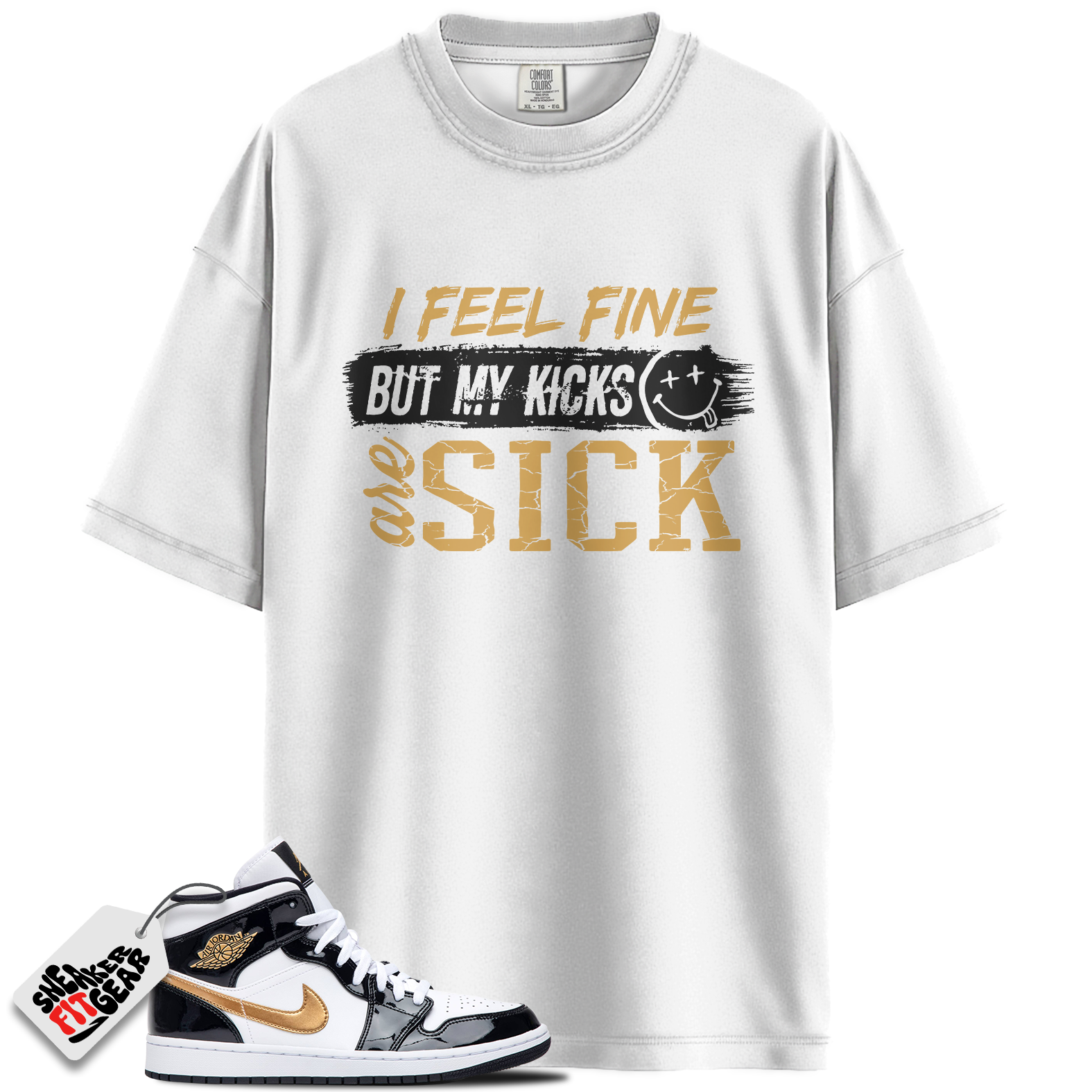 Jordan 1 Mid Patent Black White Gold Match Shirts, Sick Kicks Shirt To Match Jordan 1 Mid Patent Black White Gold