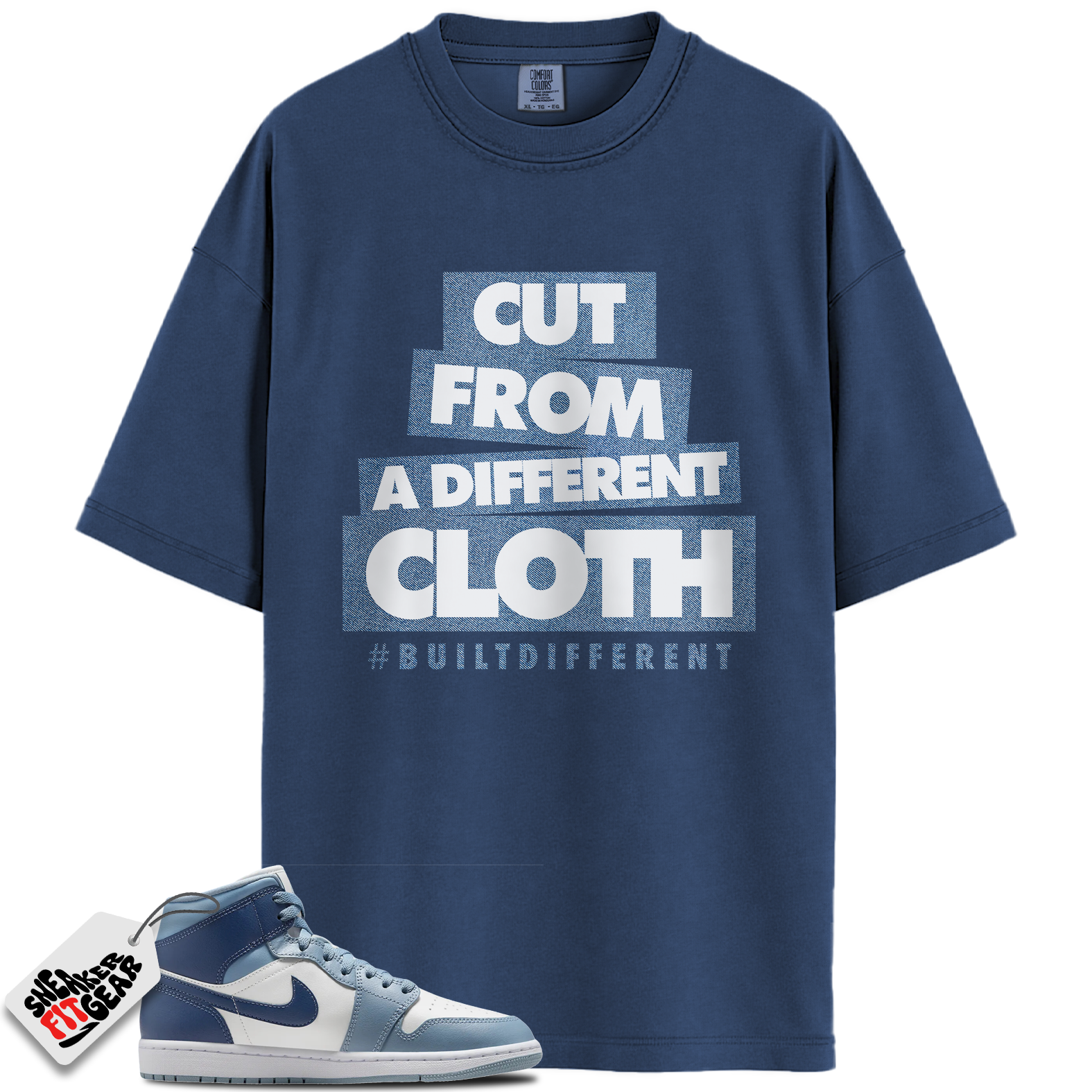 Women's Jordan 1 Mid Two Tone Blue Match Shirts, Cut From A Different Cloth To Match Women's Jordan 1 Mid Two Tone Blue Main image