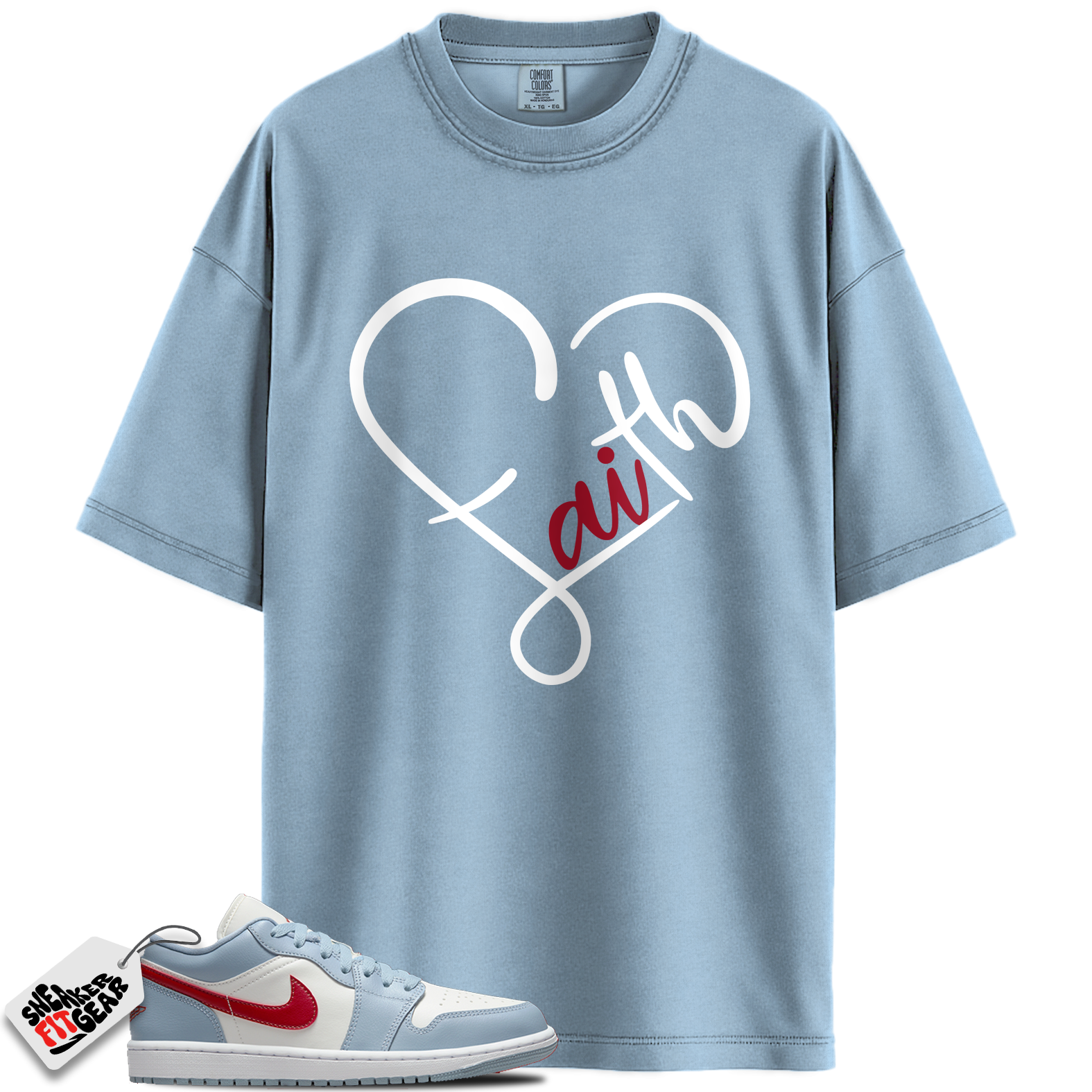 Jordan 1 Low Blue Whisper Dune Red Match Shirts, FAITH To Match Jordan 1 Low Blue Whisper Dune Red