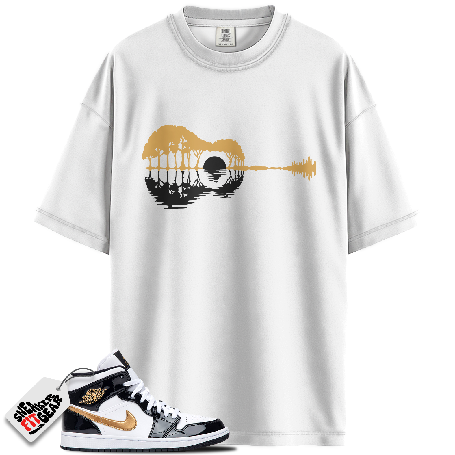 Jordan 1 Mid Patent Black White Gold Match Shirts, Guitar Shirt To Match Jordan 1 Mid Patent Black White Gold