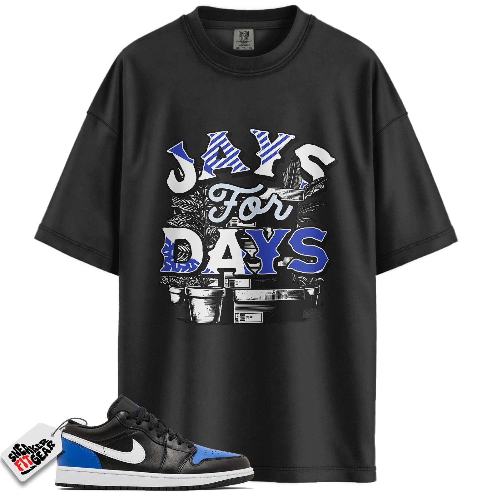 Jordan 1 Low Black Royal Toe Match Shirts, Stacked Sneaker Shirt To Match Jordan 1 Low Black Royal Toe