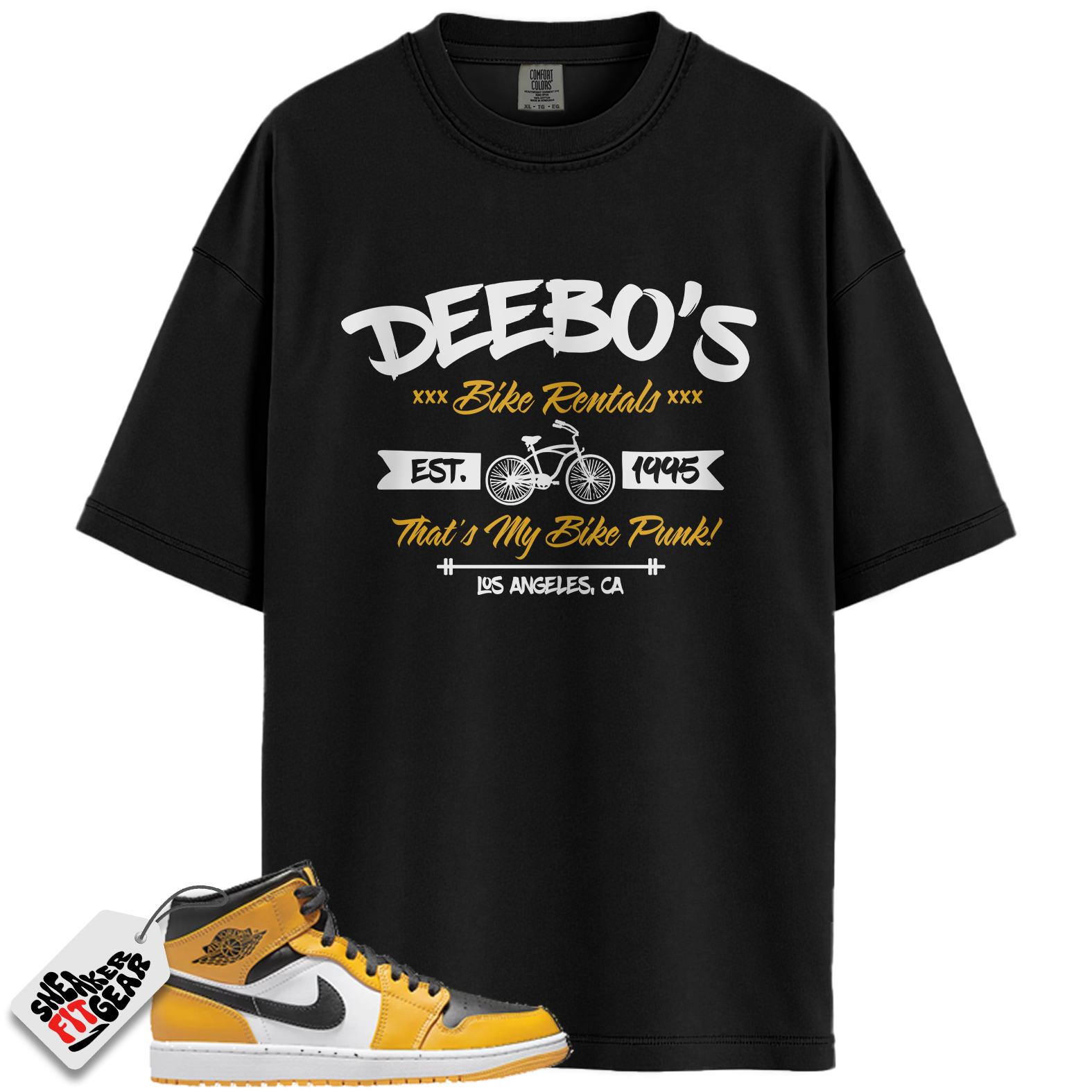 Jordan 1 Retro High OG Yellow Toe Taxi Match Shirts, Deebo’s Bike Shop Shirt To Match  Jordan 1 Retro High OG Yellow Toe Taxi