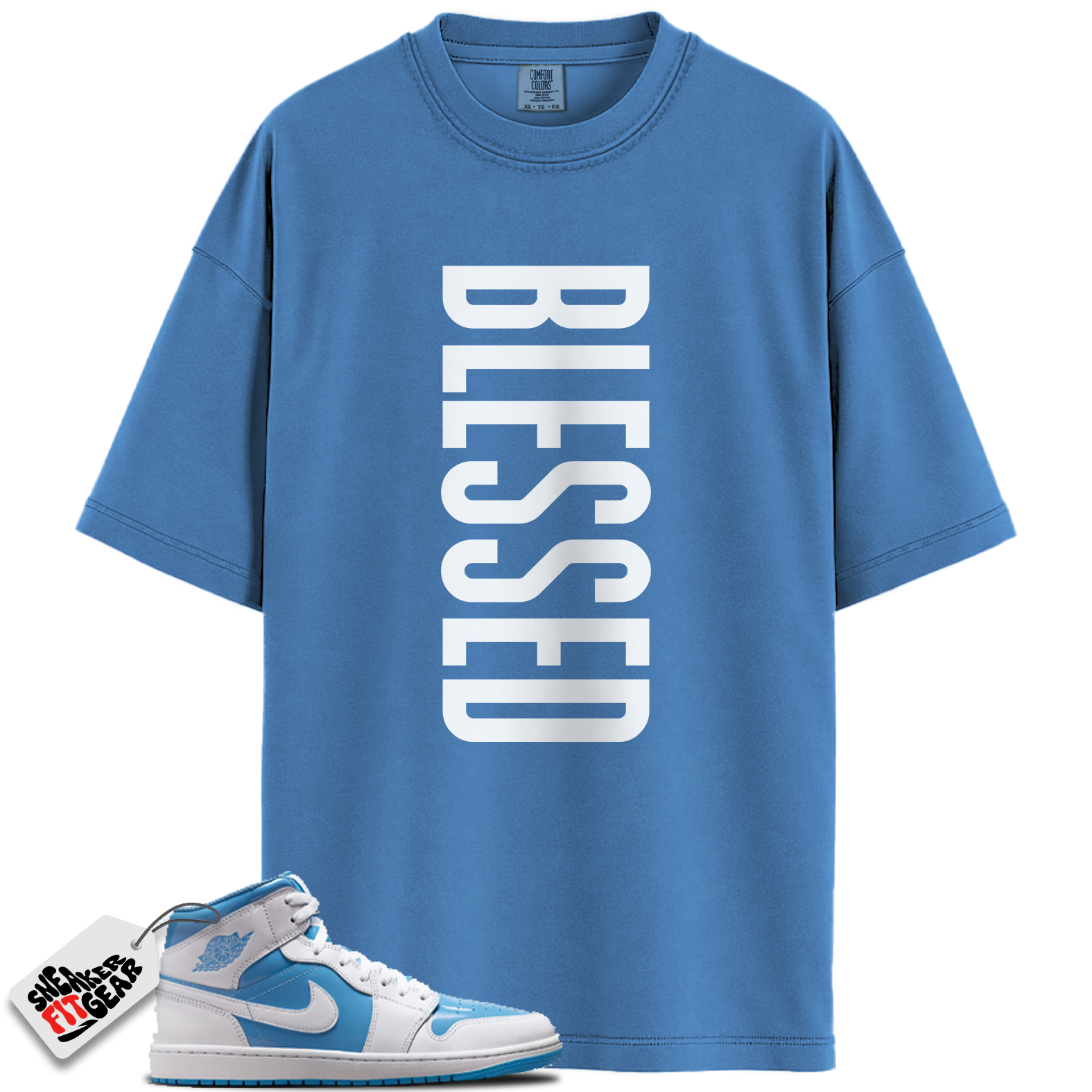 Jordan 1 Mid Legend Blue Match Shirts, BLESSED To Match Jordan 1 Mid Legend Blue