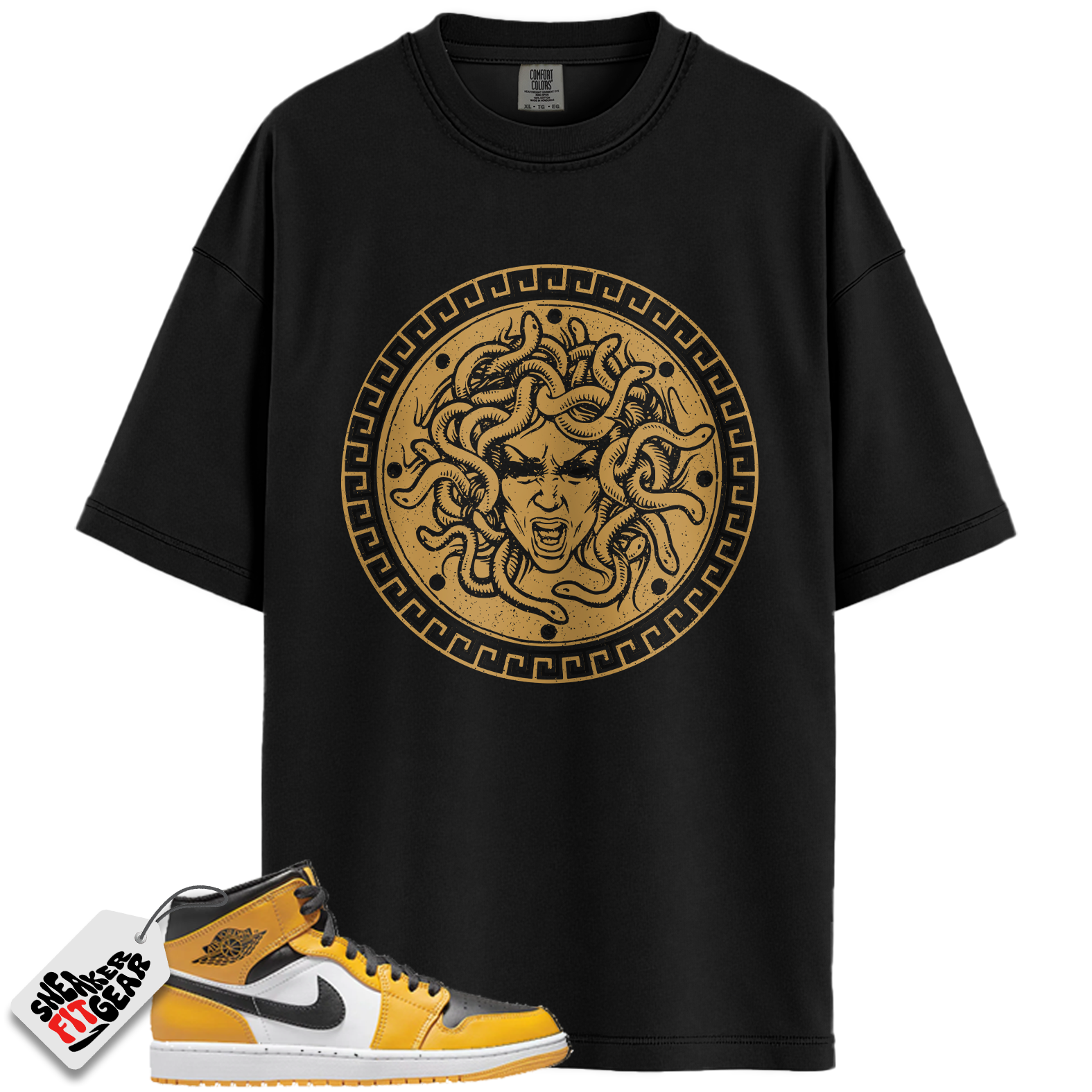 Jordan 1 Retro High OG Yellow Toe Taxi Match Shirts, Medusa T-Shirt To Match  Jordan 1 Retro High OG Yellow Toe Taxi