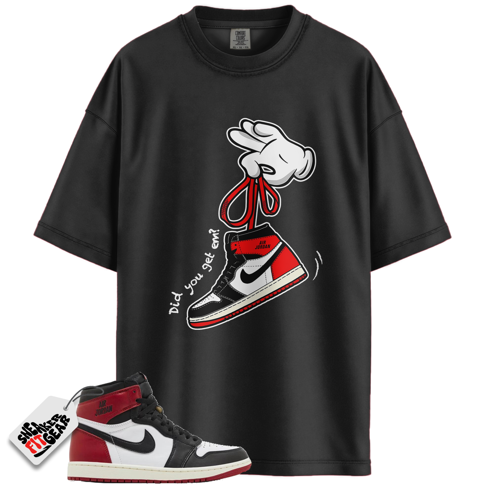 Jordan 1 Retro High OG Black Toe Reimagined Match Shirts, Cartoon Hands Sneaker Tee To Match Jordan 1 Retro High OG Black Toe Reimagined Main image