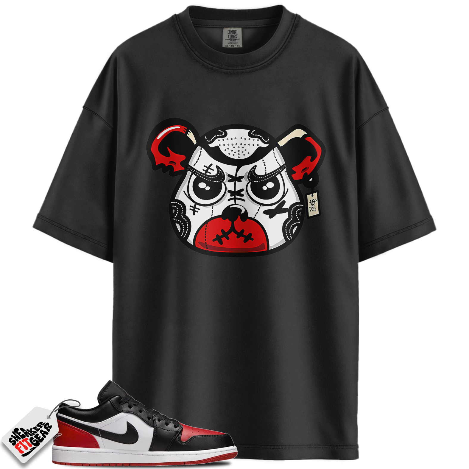 Jordan 1 Low Bred Toe Match Shirts, Sneaker Bear Face Unisex Shirts To Match Jordan 1 Low Bred Toe Main image