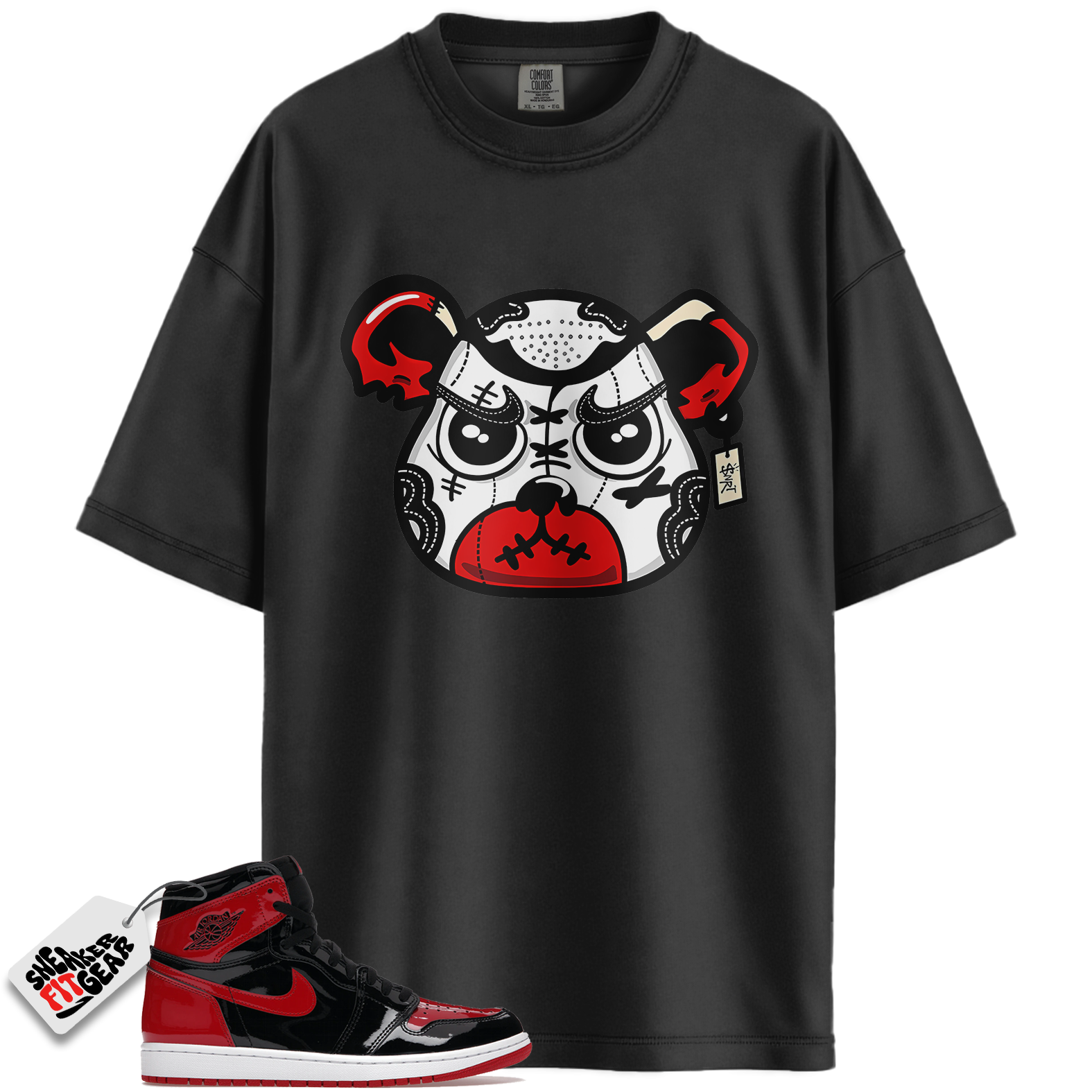 Jordan 1 Retro High OG Patent Bred Match Shirts, Sneaker Bear Face Unisex Shirts To Match Jordan 1 Retro High OG Patent Bred