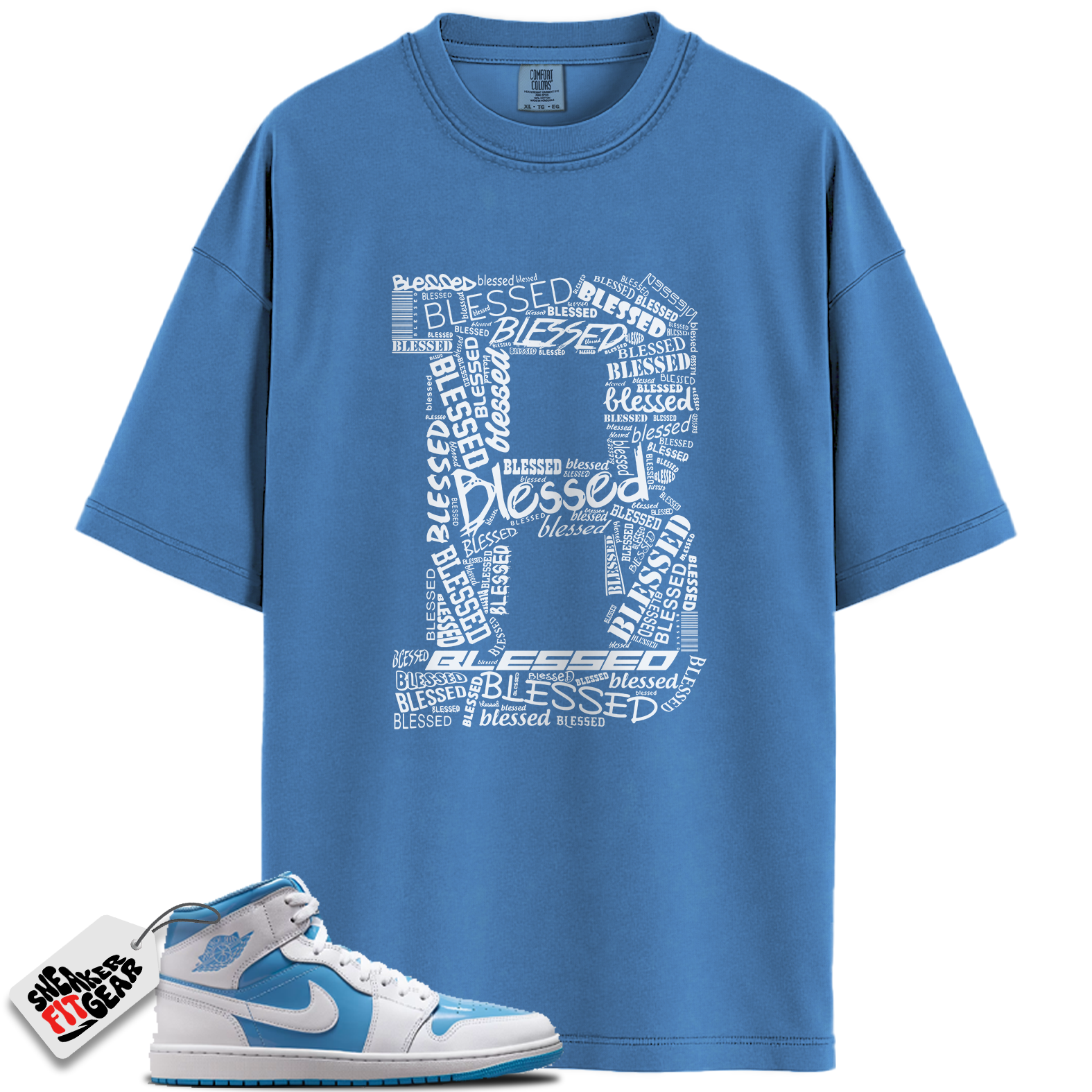 Jordan 1 Mid Legend Blue Match Shirts, Blessed B To Match Jordan 1 Mid Legend Blue