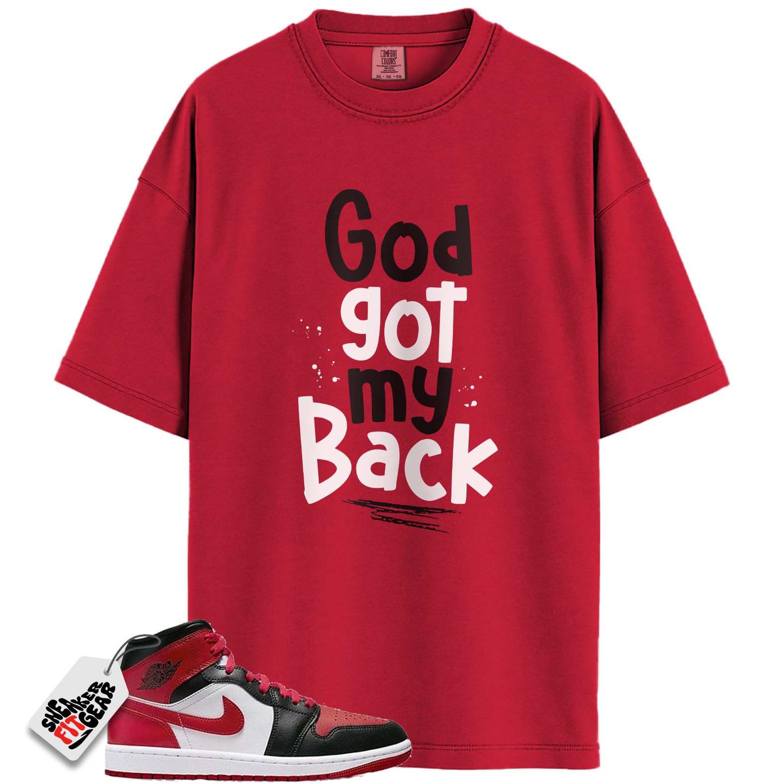 Jordan 1 Mid Alternate Bred Toe Match Shirts, God Got My Back To Match  Jordan 1 Mid Alternate Bred Toe Main image