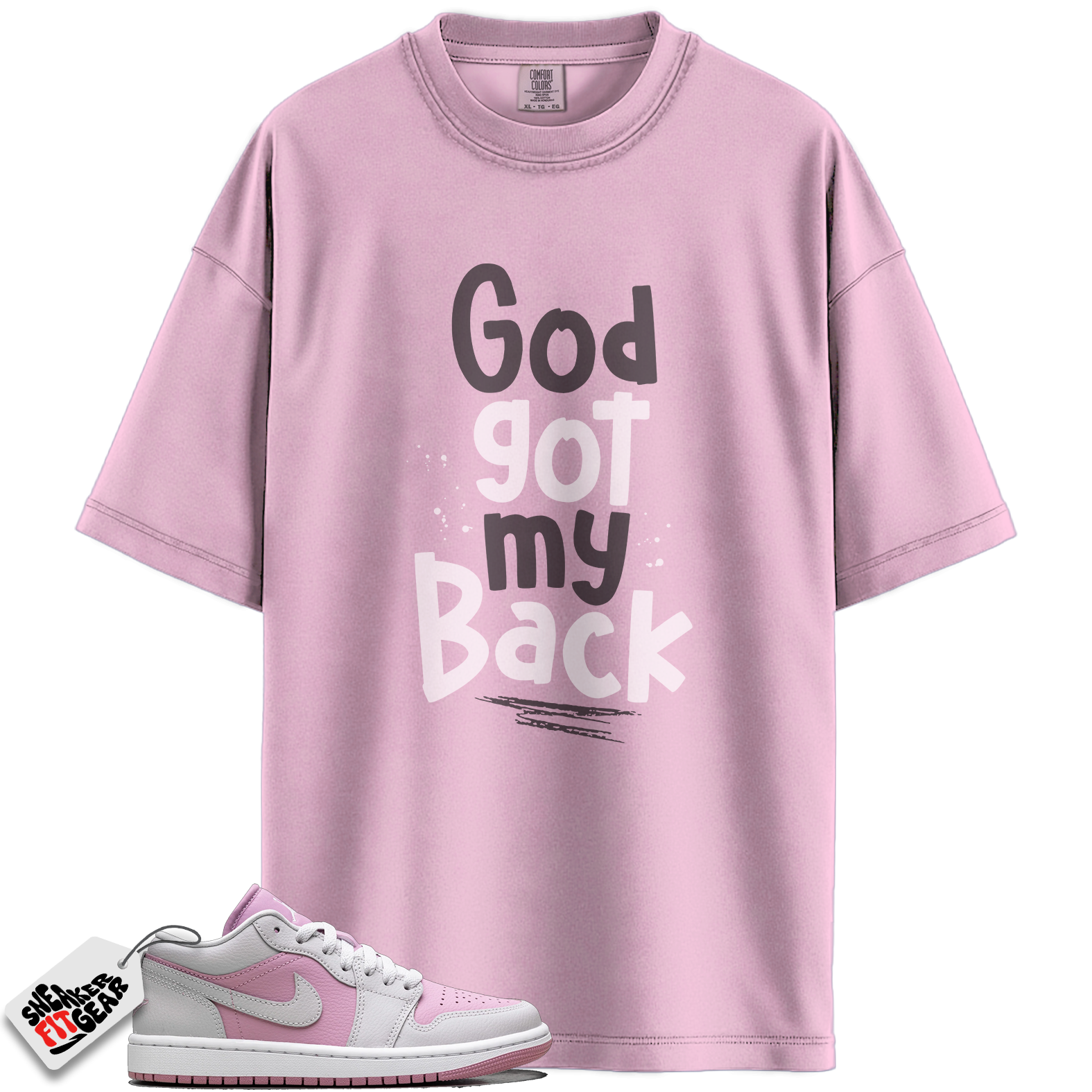 Women's Jordan 1 Low Orchid Neutral Grey Match Shirts, God Got My Back To Match Women's Jordan 1 Low Orchid Neutral Grey
