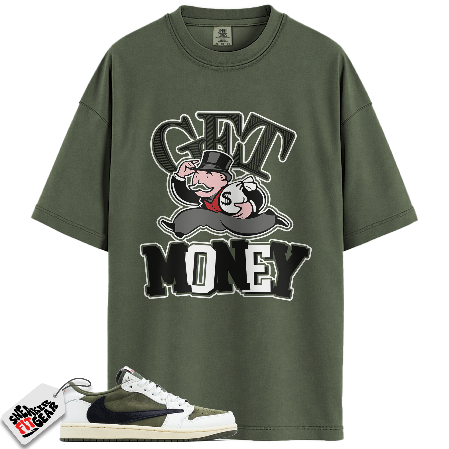 Jordan 1 Retro Low OG SP Travis Scott Medium Olive Match Shirts, Get Money To Match Jordan 1 Retro Low OG SP Travis Scott Medium Olive