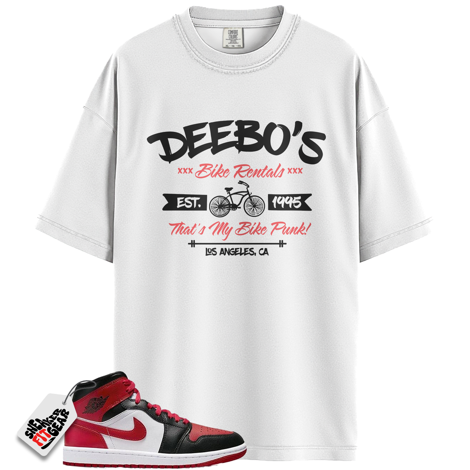 Jordan 1 Mid Alternate Bred Toe Match Shirts, Deebo’s Bike Shop Shirt To Match  Jordan 1 Mid Alternate Bred Toe Main image