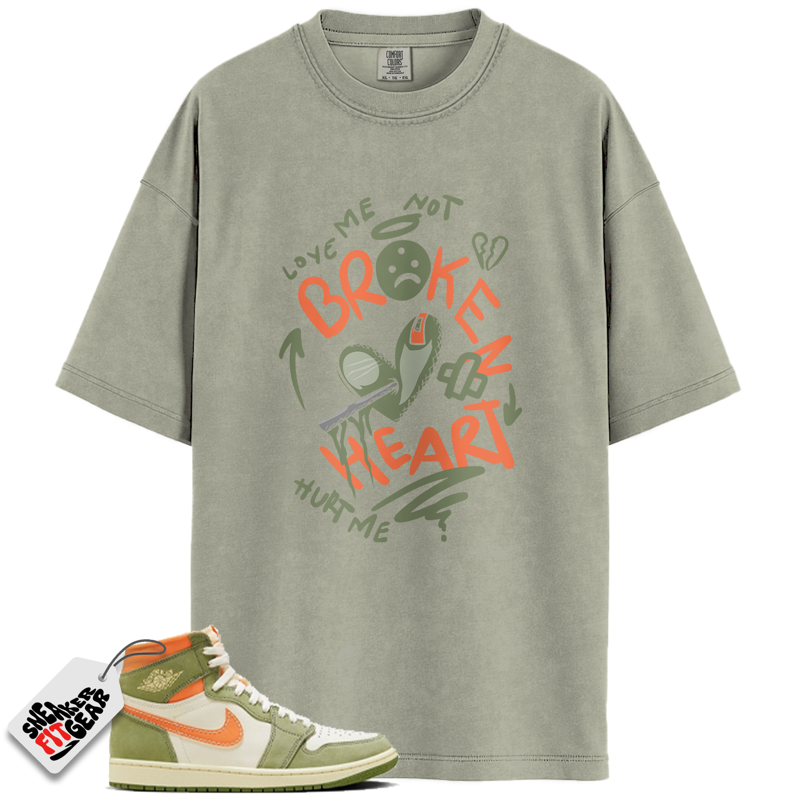 Jordan 1 High OG Craft Celadon Match Shirts, Broken Heart Shirt To Match Jordan 1 High OG Craft Celadon