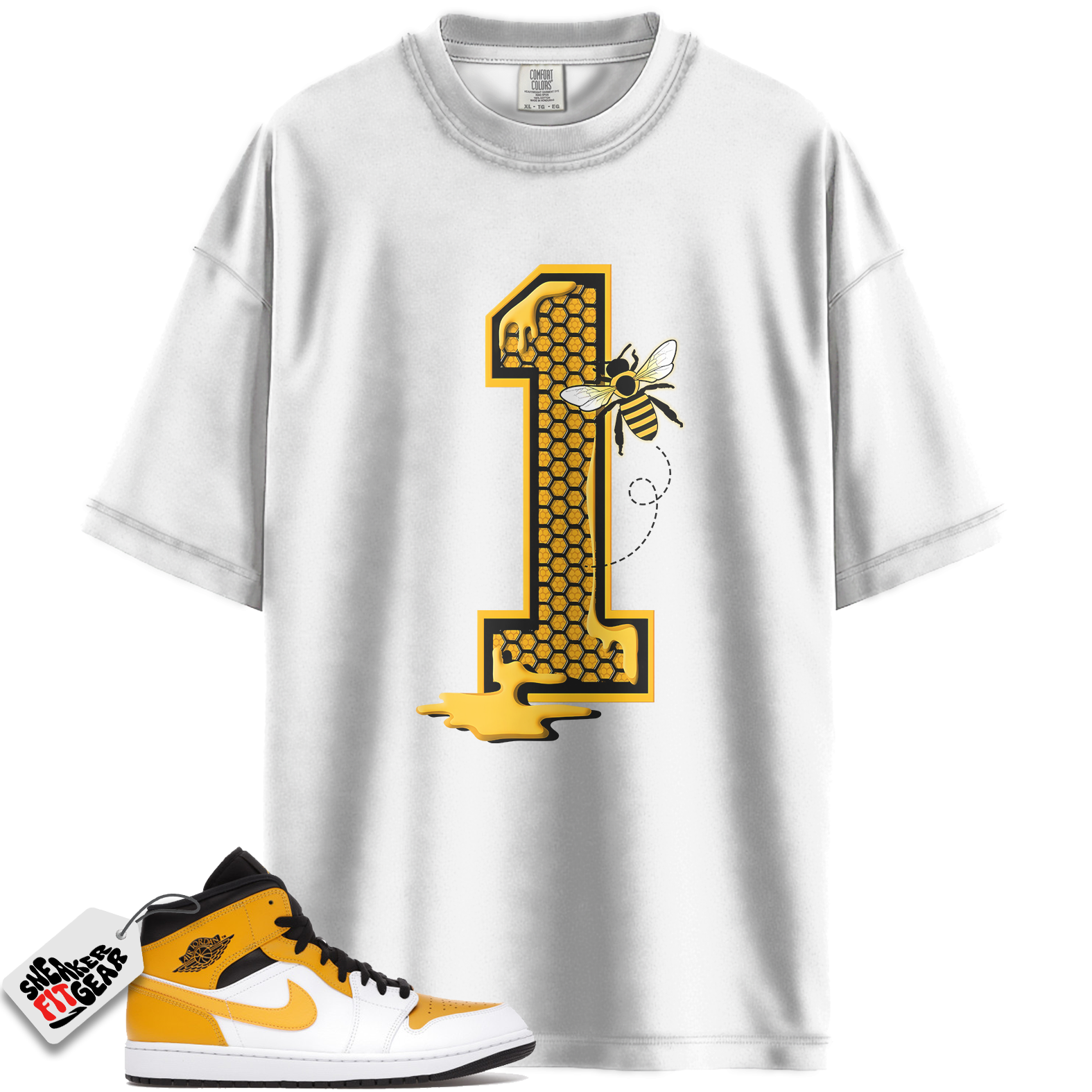 Jordan 1 Mid University Gold Match Shirts, Bees Number 1 Unisex Crew Neck T-Shirt To Match Jordan 1 Mid University Gold