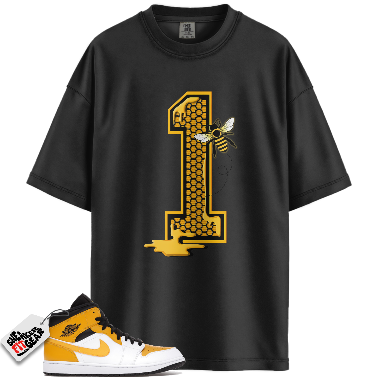 Jordan 1 Mid University Gold Match Shirts, Bees Number 1 Unisex Crew Neck T-Shirt To Match Jordan 1 Mid University Gold Main image