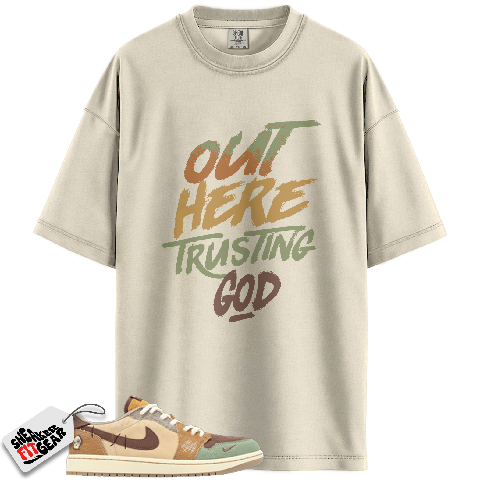 Jordan 1 Retro Low OG Zion Williamson Voodoo Match Shirts, Out Here Trusting God T-Shirt To Match Jordan 1 Retro Low OG Zion Williamson Voodoo