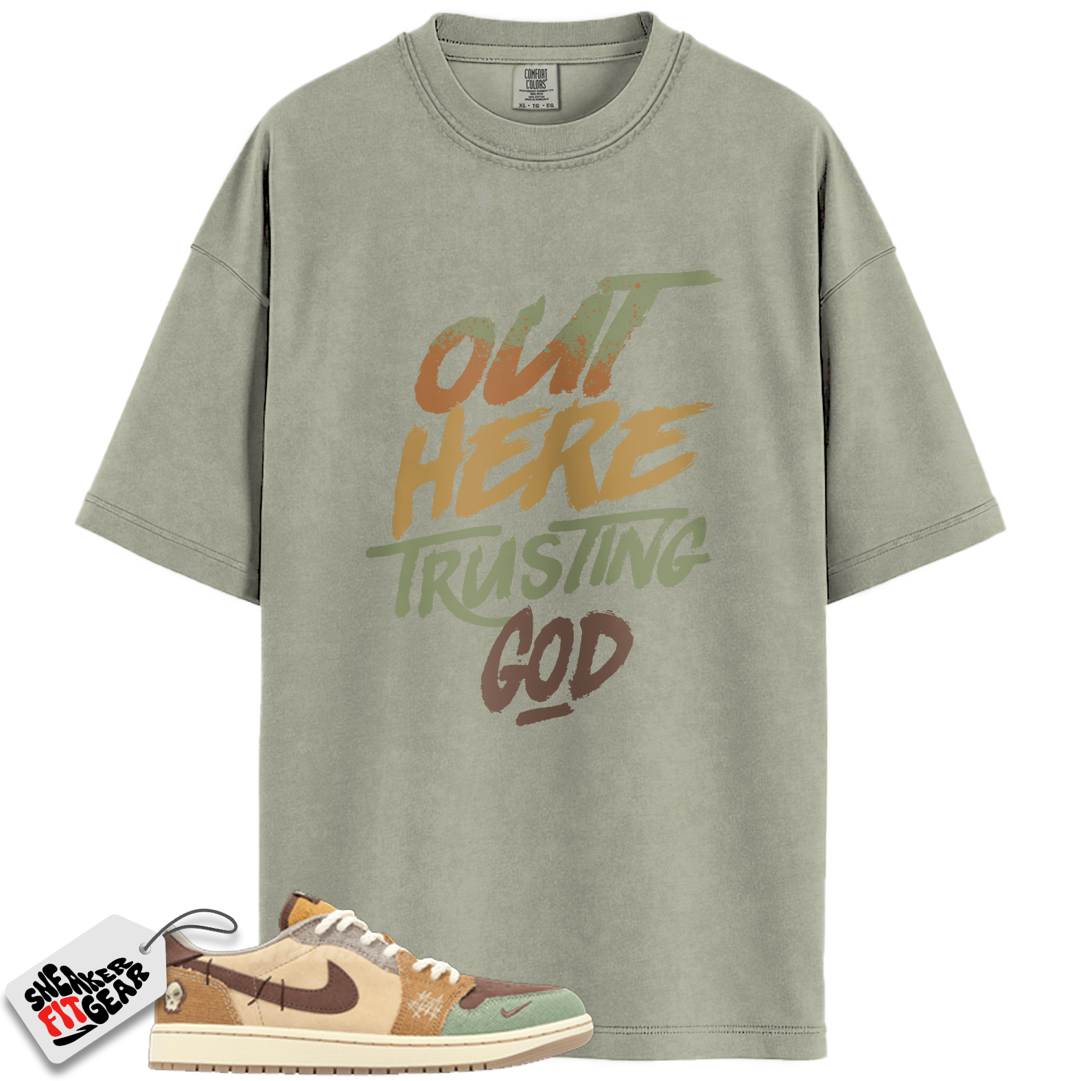 Jordan 1 Retro Low OG Zion Williamson Voodoo Match Shirts, Out Here Trusting God T-Shirt To Match Jordan 1 Retro Low OG Zion Williamson Voodoo