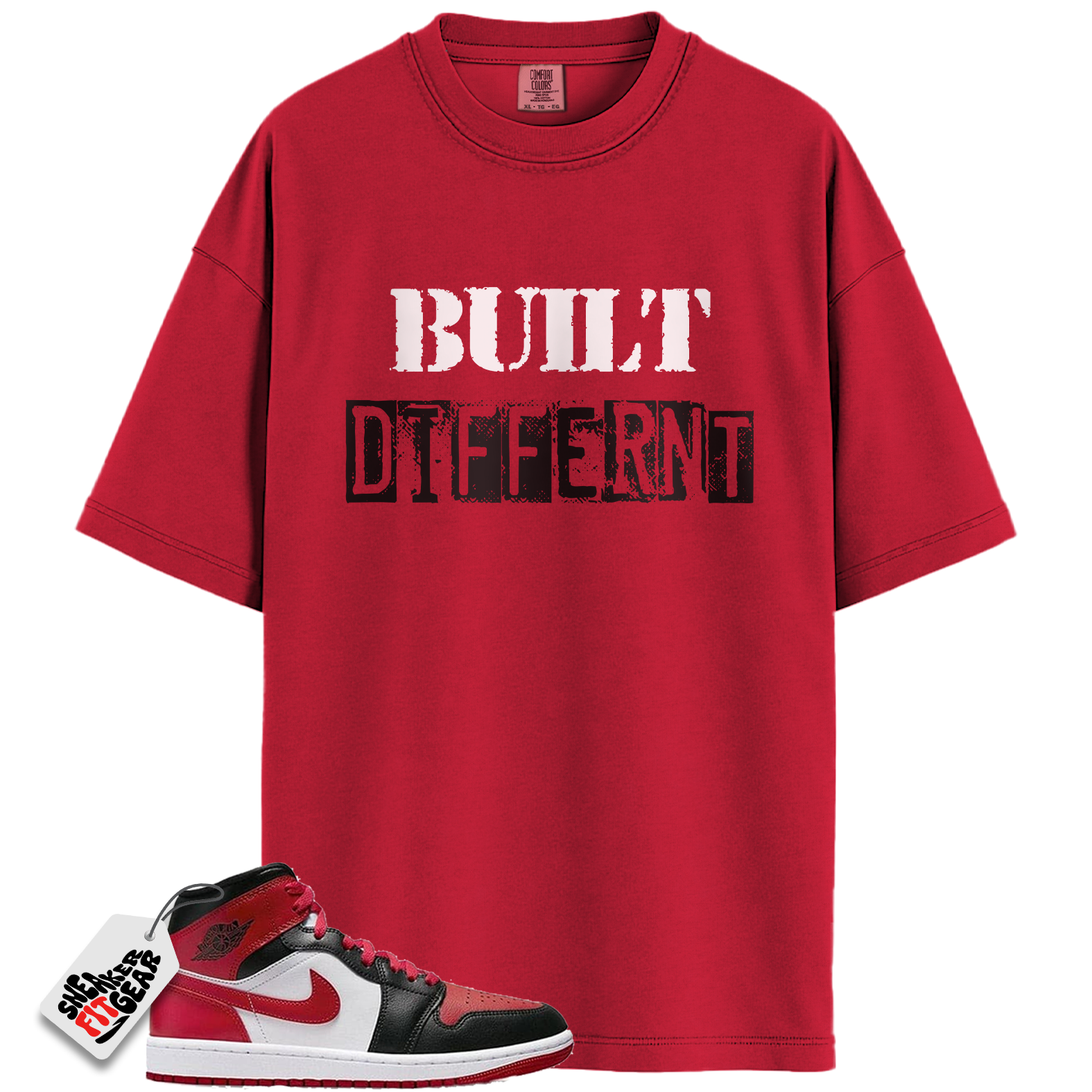 Jordan 1 Mid Alternate Bred Toe Match Shirts, Built Different Shirt To Match  Jordan 1 Mid Alternate Bred Toe