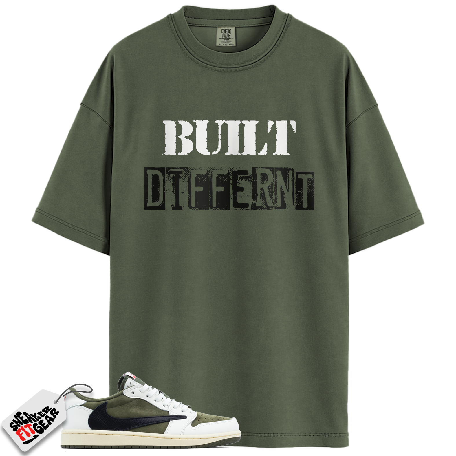Jordan 1 Retro Low OG SP Travis Scott Medium Olive Match Shirts, Built Different Shirt To Match Jordan 1 Retro Low OG SP Travis Scott Medium Olive