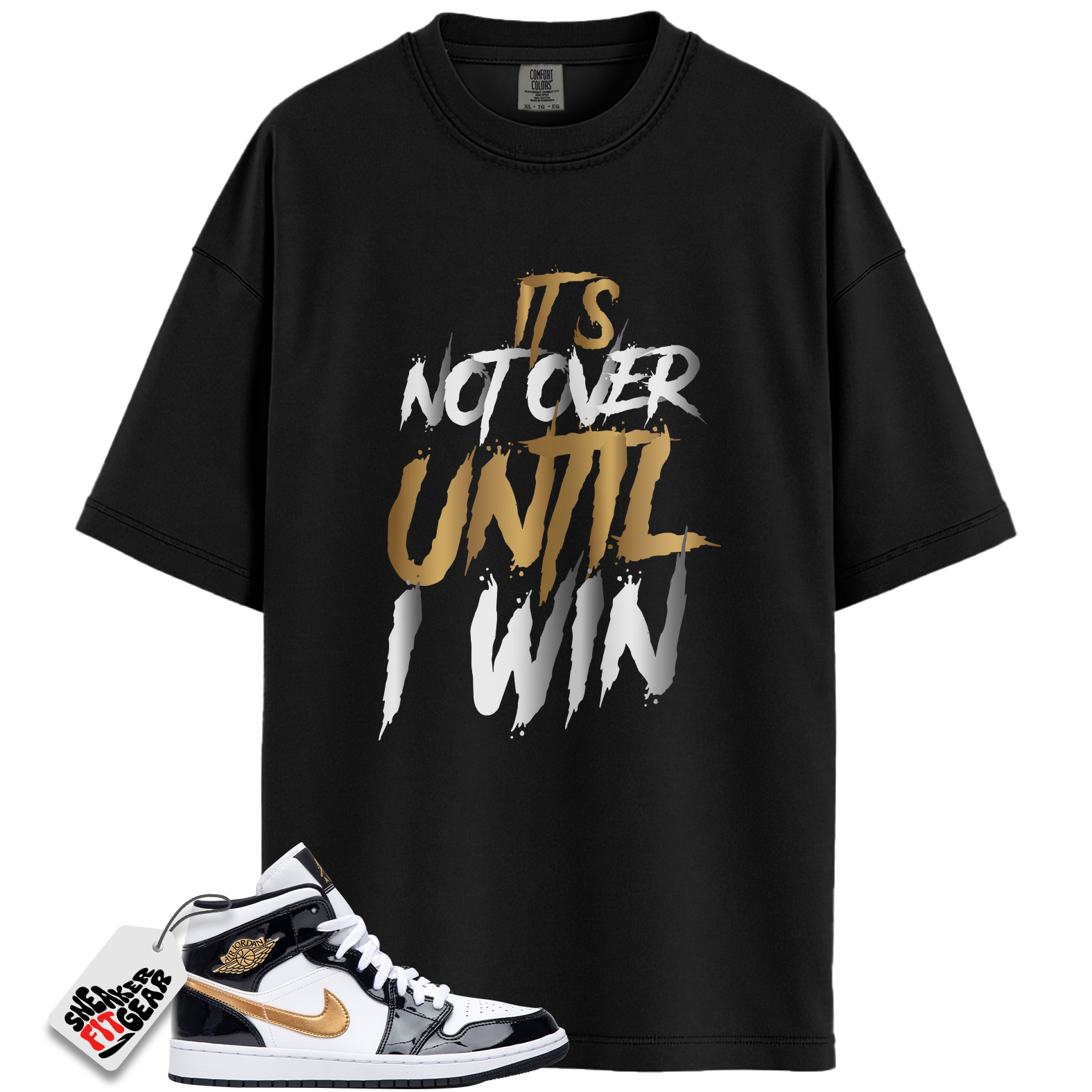 Jordan 1 Mid Patent Black White Gold Match Shirts, Not Over Tee To Match Jordan 1 Mid Patent Black White Gold