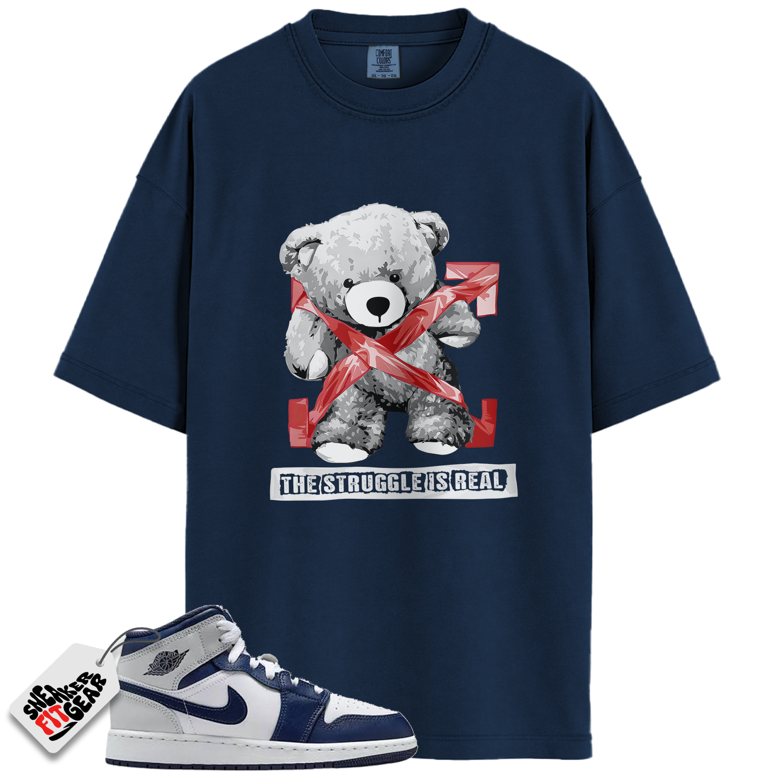 Jordan 1 Mid GS Light Smoke Grey Obsidian Match Shirts, The Stuggle is Real T-Shirt To Match Jordan 1 Mid GS Light Smoke Grey Obsidian