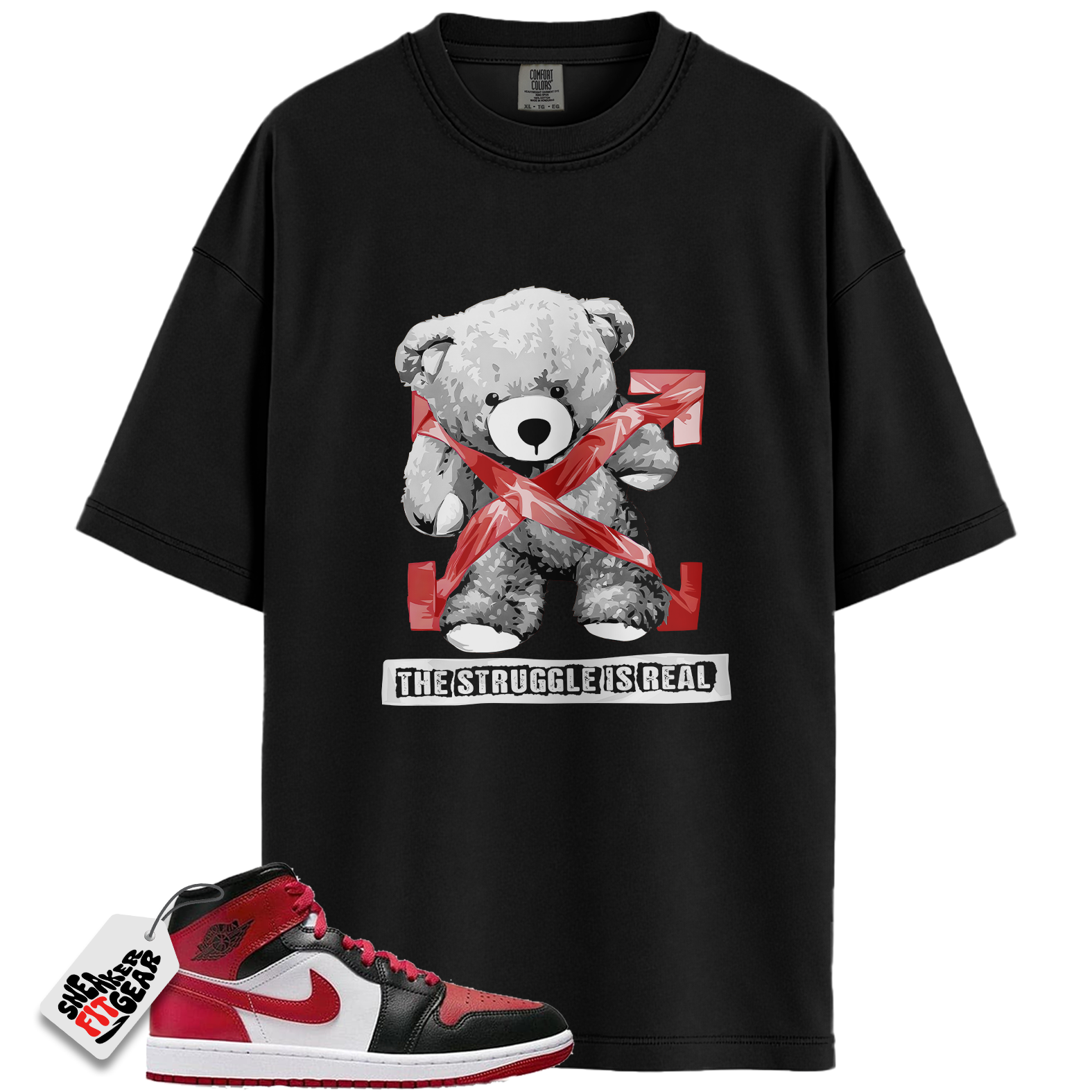 Jordan 1 Mid Alternate Bred Toe Match Shirts, The Stuggle is Real T-Shirt To Match  Jordan 1 Mid Alternate Bred Toe
